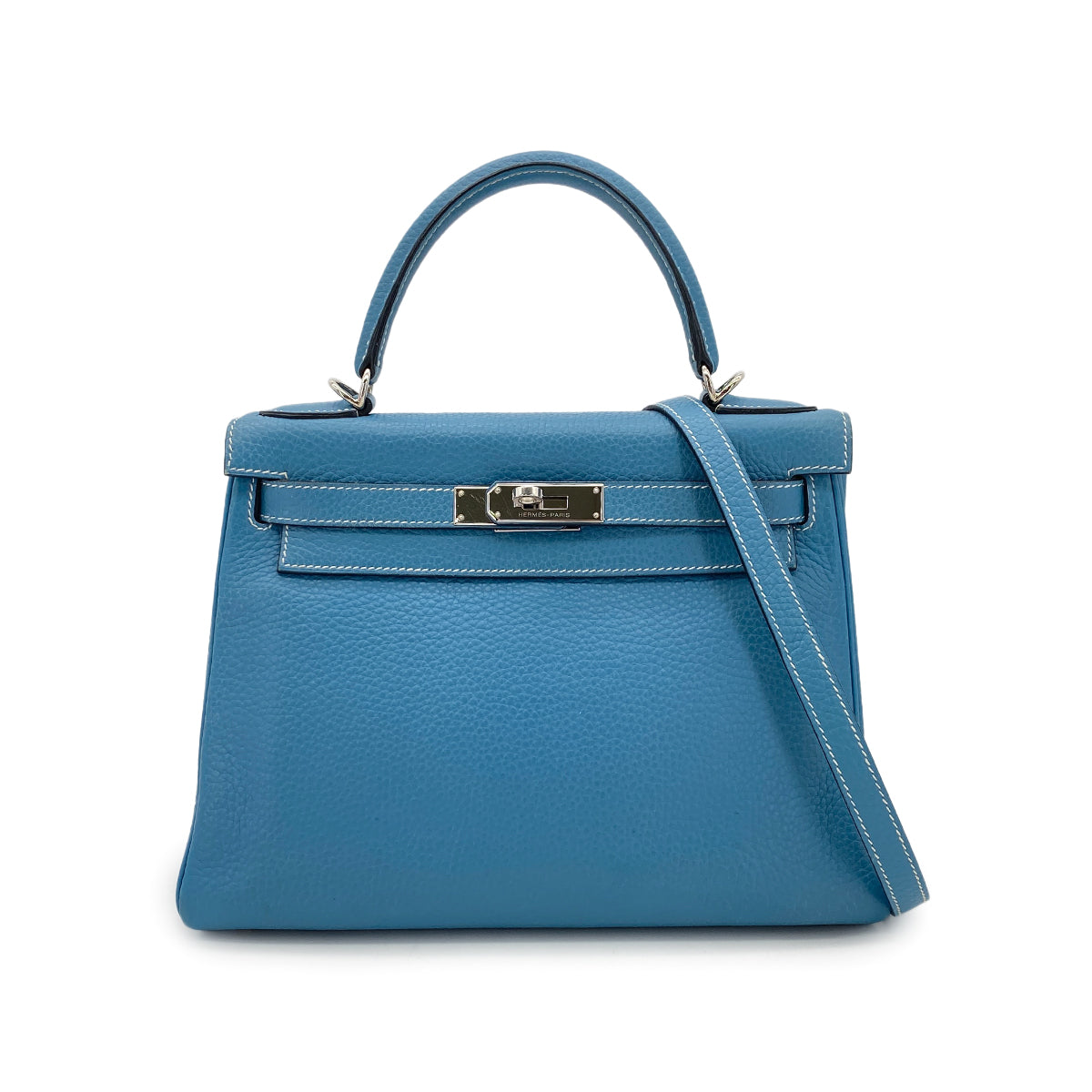Luxury Promise Japan HERMES KELLY 28 RETOURNE BLUE JEAN TAURILLON CLEMENCE HAND SHOULDER BAG □J SHW 90301735