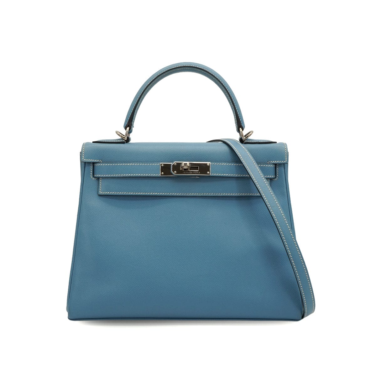 Luxury Promise Japan HERMES KELLY 28 RETOURNE BLUE JEAN VEAU EPSOM 2008 SQUARE L PALLADIUM HARDWARE 90341429
