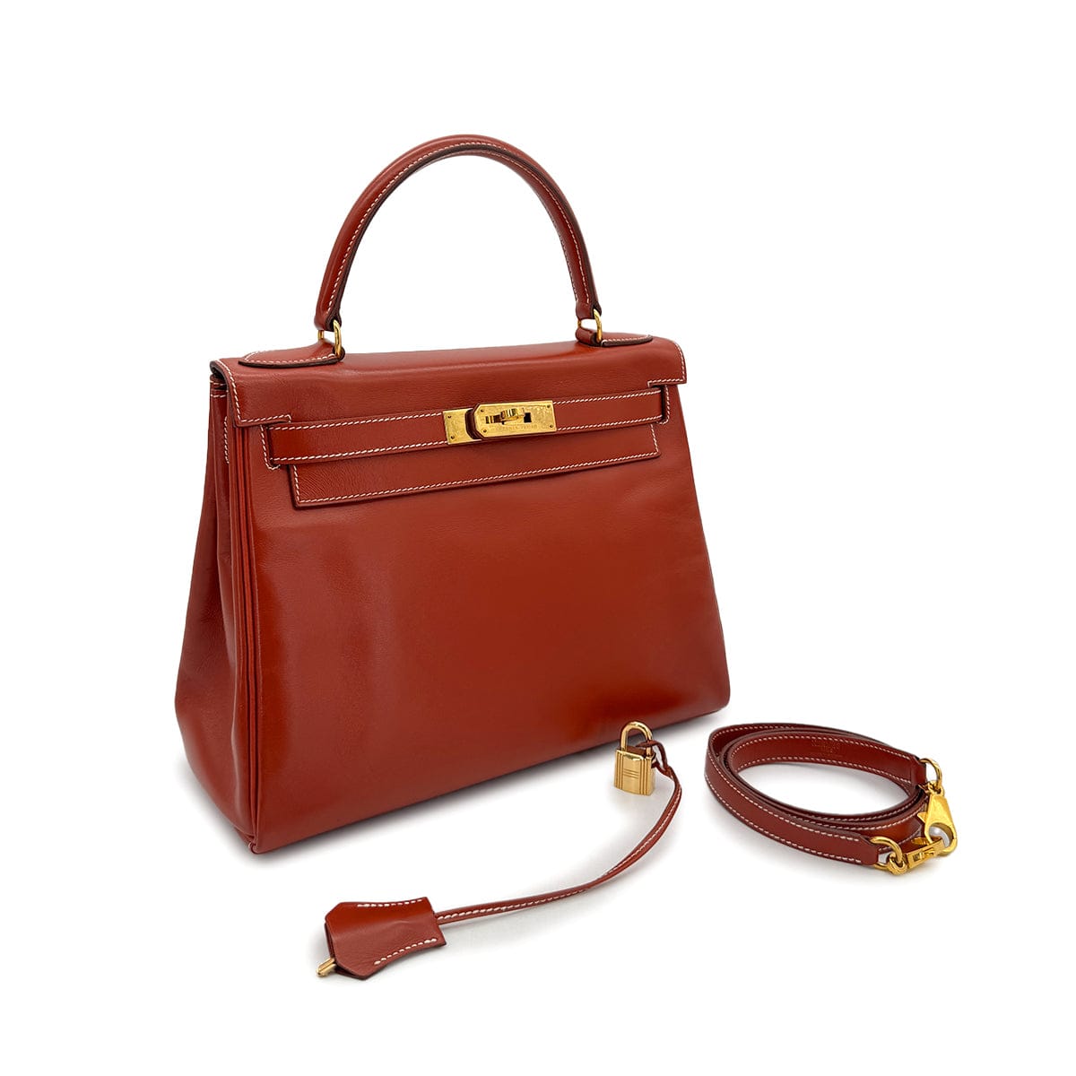 Luxury Promise Japan HERMES KELLY 28 RETOURNE BRICK BOX CALF HAND SHOULDER BAG 〇X GHW 90304917
