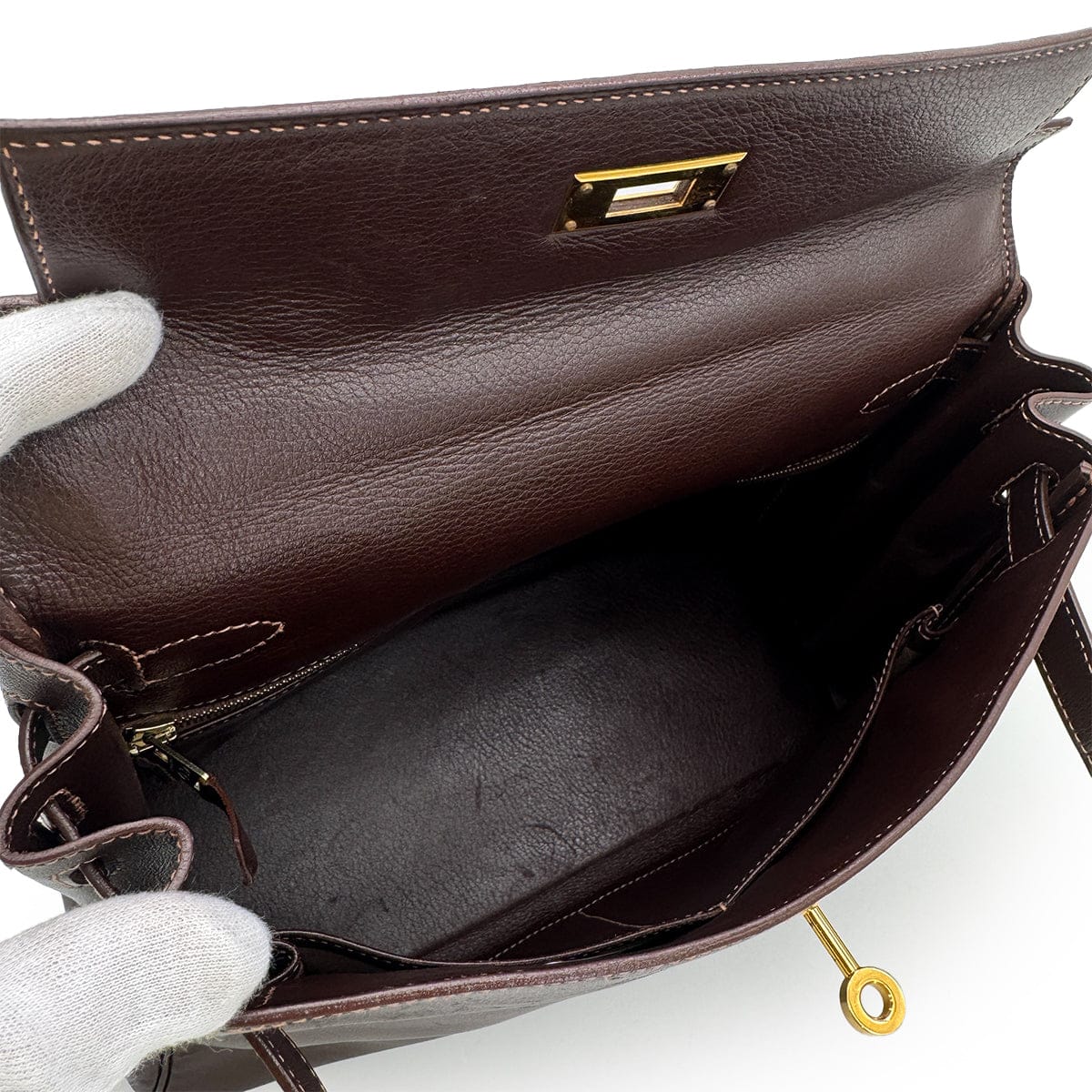 luxury promise japan HERMES KELLY 28 RETOURNE CHOCOLAT VEAU GULLIVER HAND SHOULDER BAG 1996 CIRCLE Z GOLD HARDWARE 90313345