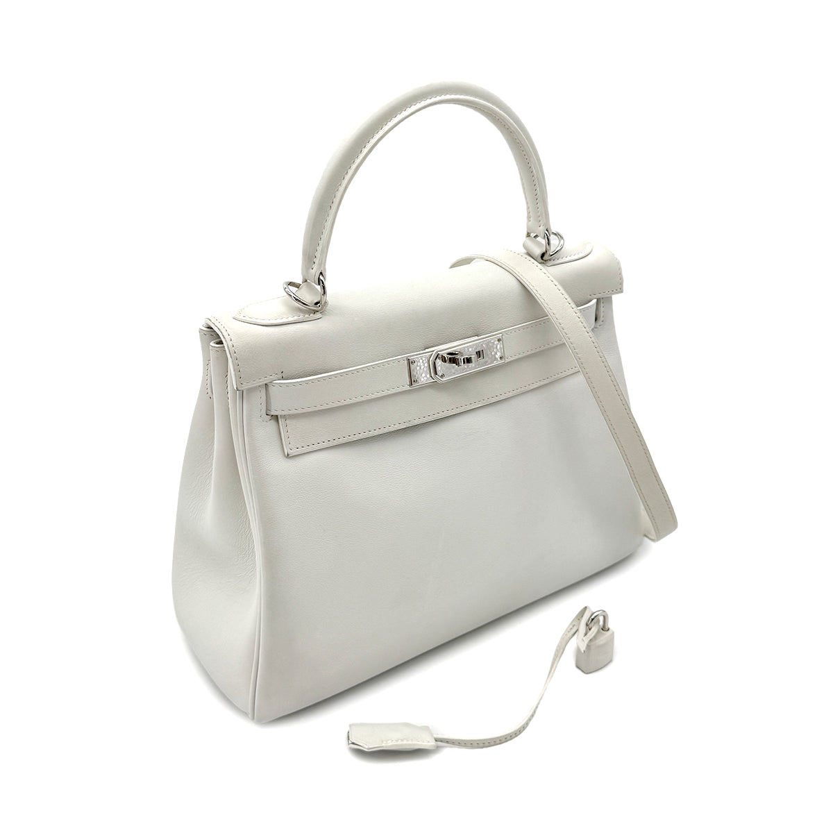 Luxury Promise Japan HERMES KELLY 28 RETOURNE WHITE SWIFT HAND SHOULDER BAG □L SHW 90292996