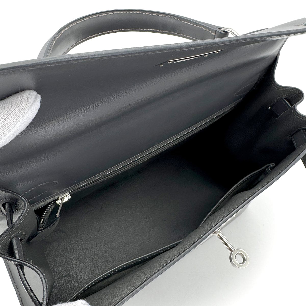 Luxury Promise Japan HERMES KELLY 28 SELLIER ARDOISE BOXCALF HAND SHOULDER BAG 1999 SQUARE C SILVER HARDWARE 90325595