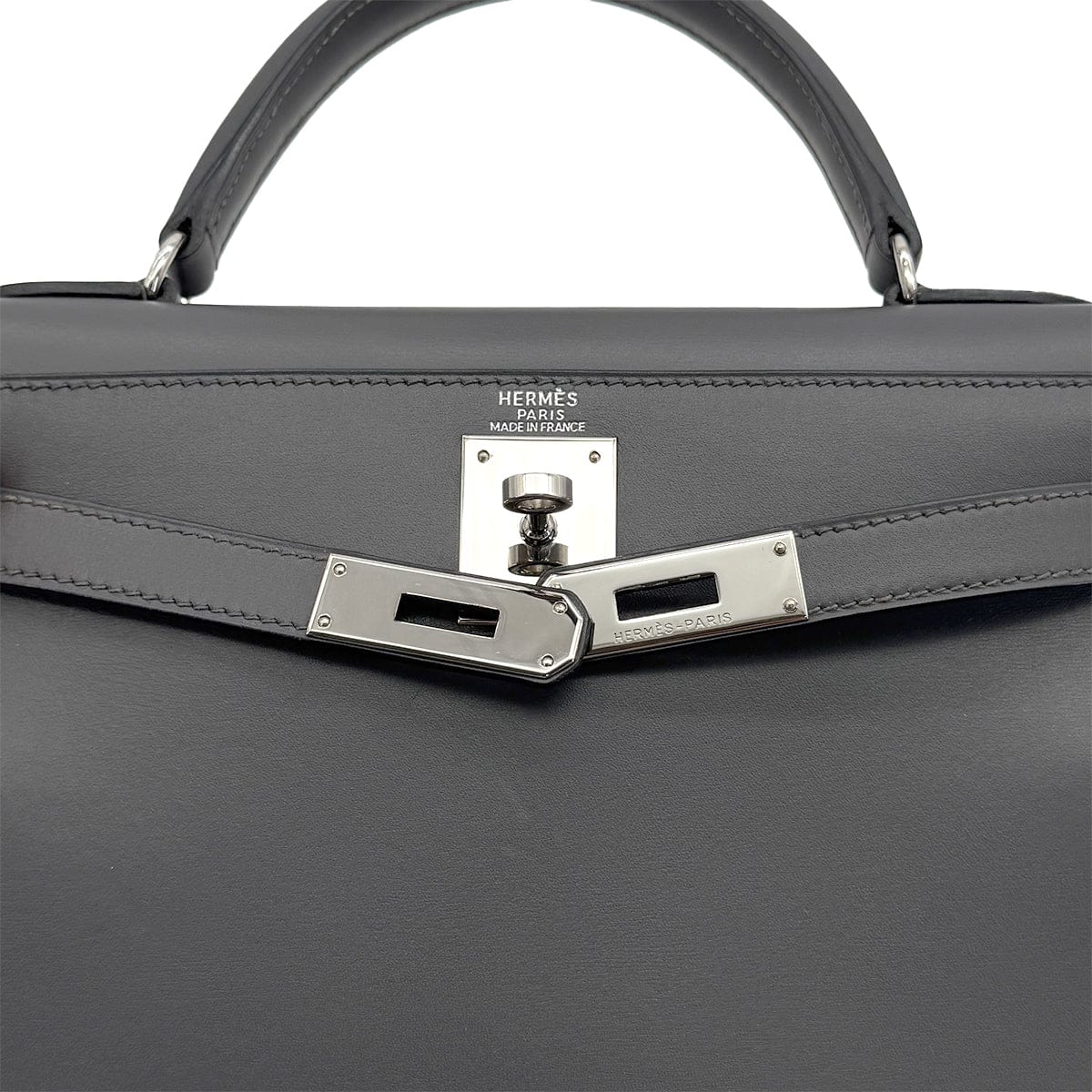 Luxury Promise Japan HERMES KELLY 28 SELLIER ARDOISE BOXCALF HAND SHOULDER BAG 1999 SQUARE C SILVER HARDWARE 90325595