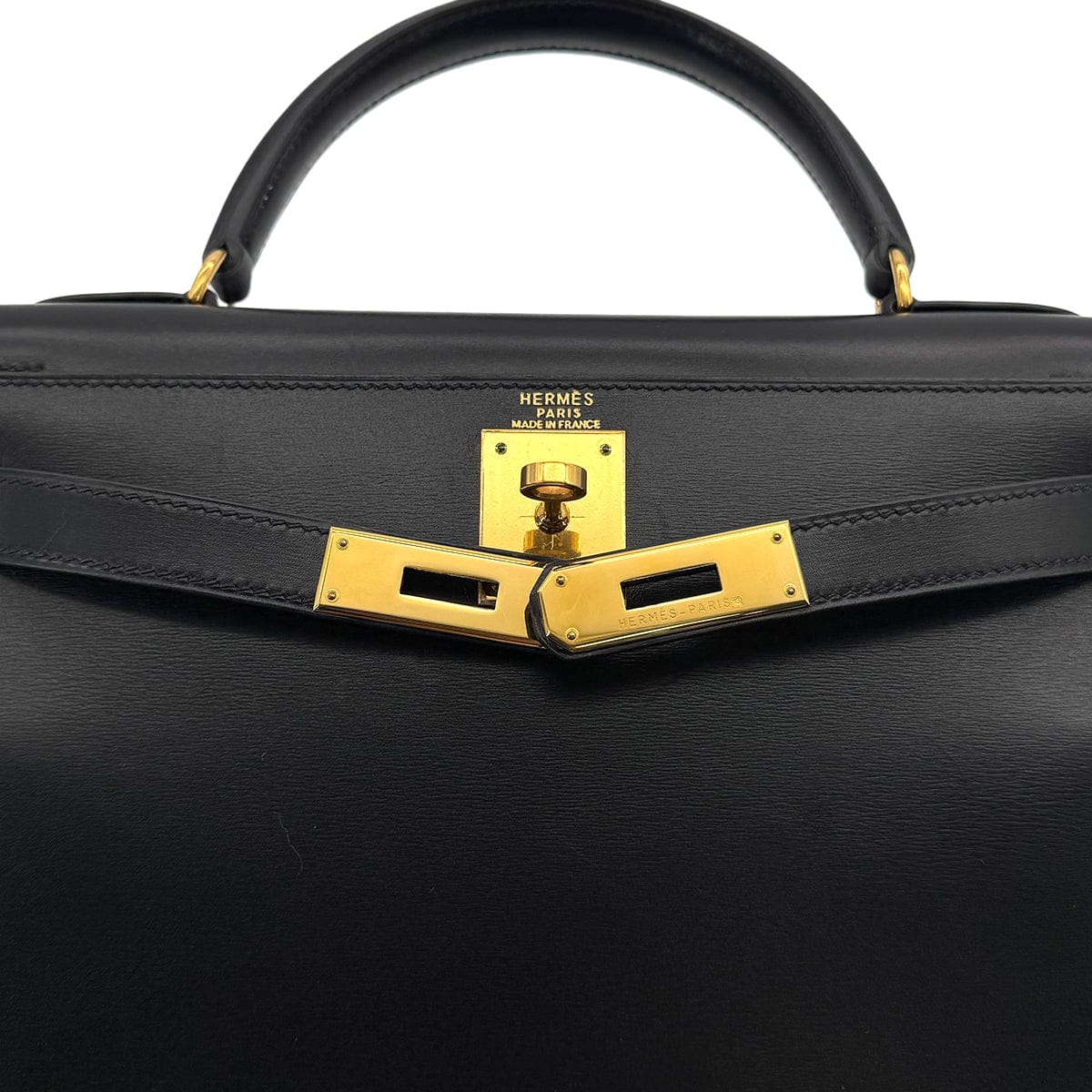Luxury Promise Japan HERMES KELLY 28 SELLIER BLACK BOXCALF HAND SHOULDER BAG 1999 SQUARE C GOLD HARDWARE 90318200