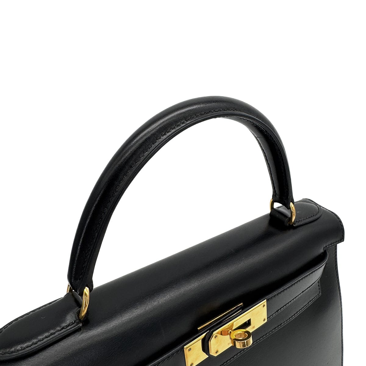 Luxury Promise Japan HERMES KELLY 28 SELLIER BLACK BOXCALF HAND SHOULDER BAG 1999 SQUARE C GOLD HARDWARE 90318200