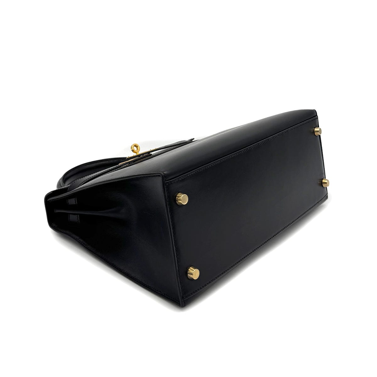 Luxury Promise Japan HERMES KELLY 28 SELLIER BLACK BOXCALF HAND SHOULDER BAG 1999 SQUARE C GOLD HARDWARE 90318200