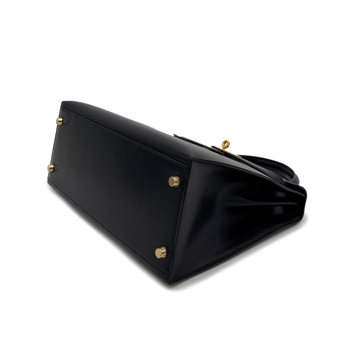 Luxury Promise Japan HERMES KELLY 28 SELLIER BLACK BOXCALF HAND SHOULDER BAG 1999 SQUARE C GOLD HARDWARE 90318200