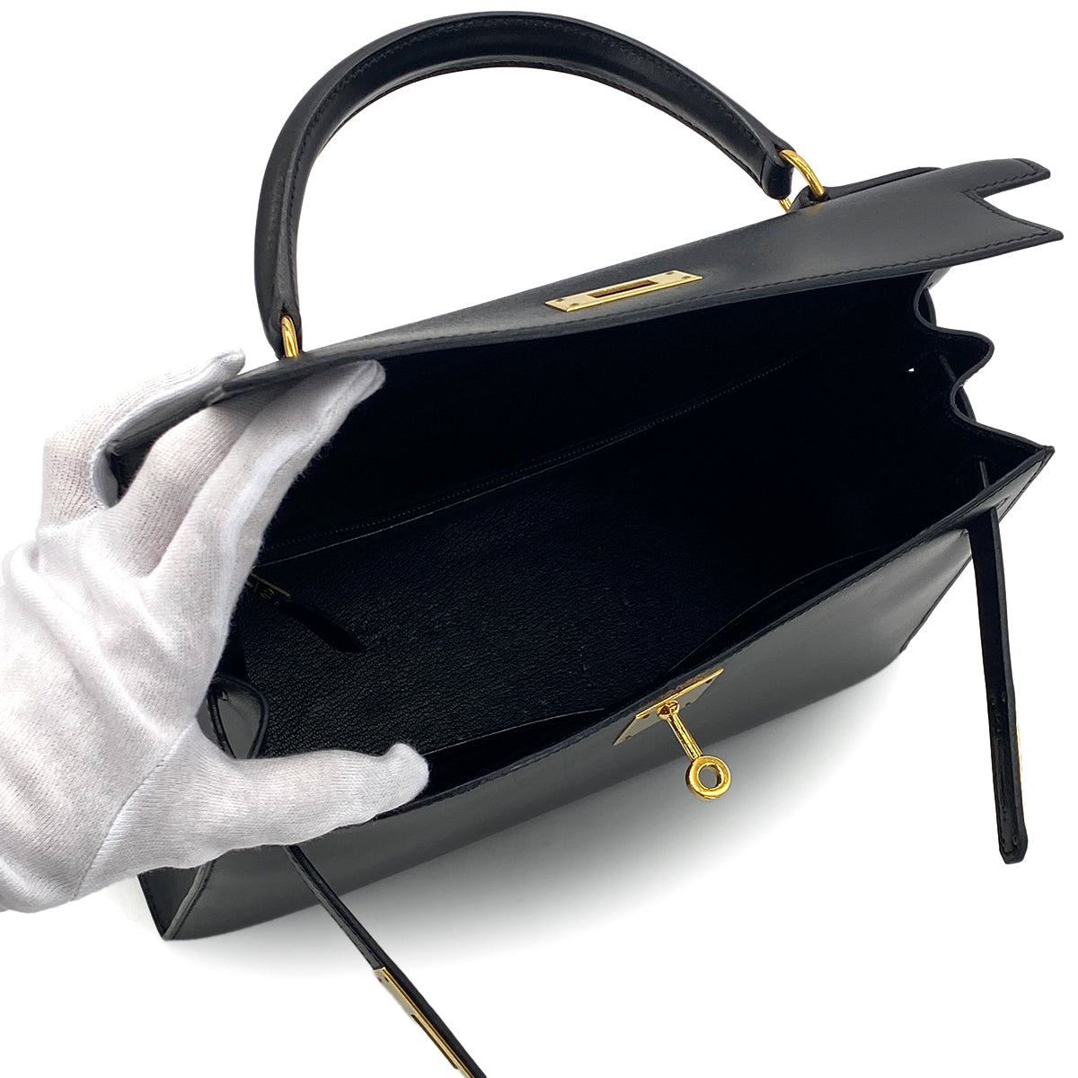 Luxury Promise Japan HERMES KELLY 28 SELLIER BLACK BOXCALF HAND SHOULDER BAG □A GHW 90283968