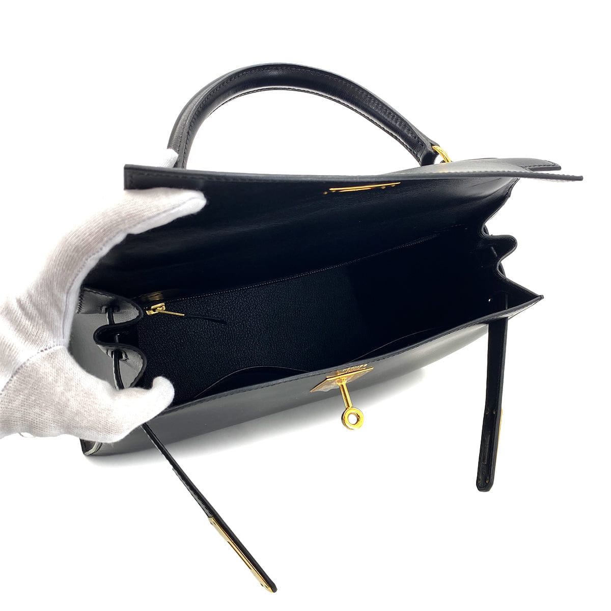 Luxury Promise Japan HERMES KELLY 28 SELLIER BLACK BOXCALF HAND SHOULDER BAG □A GHW 90297514