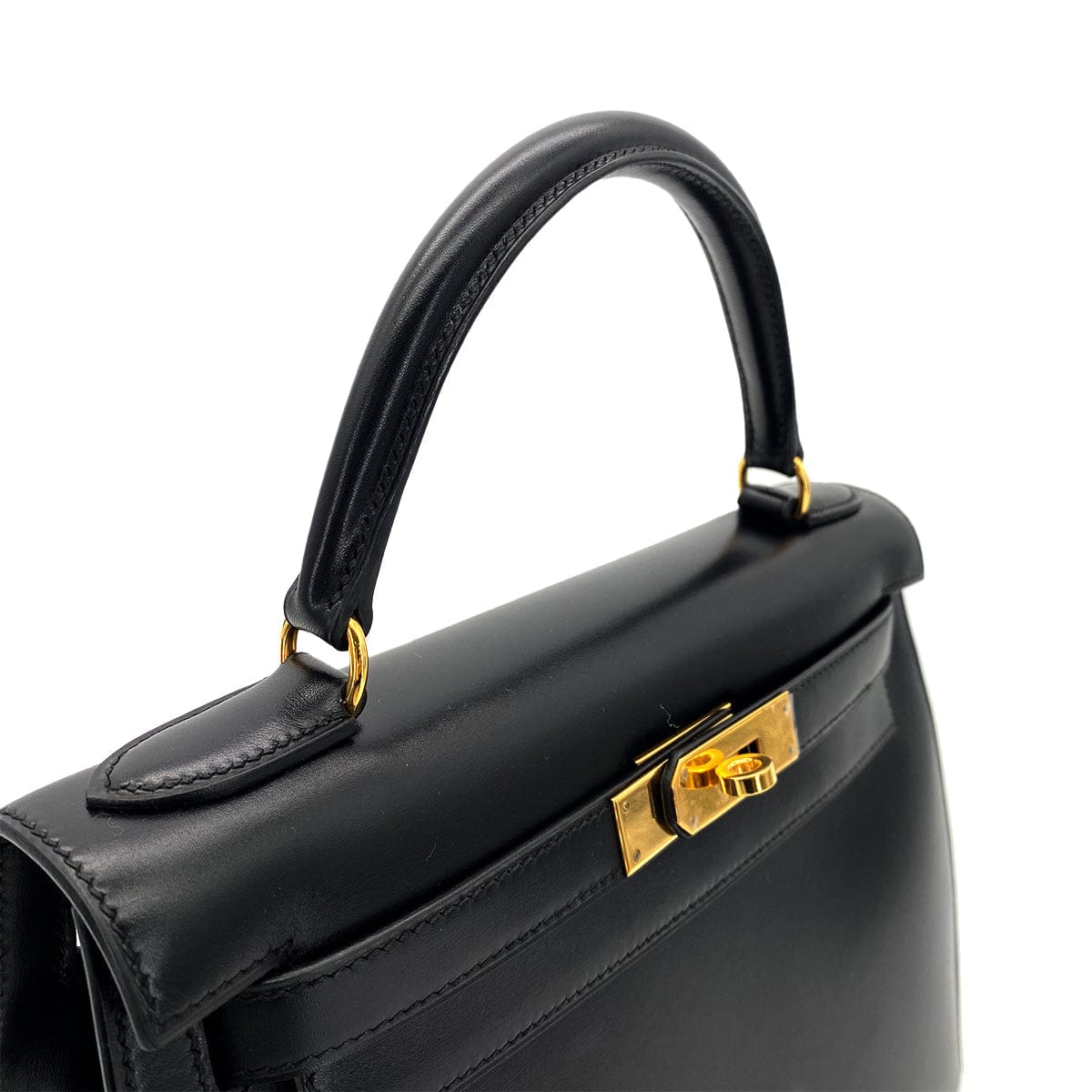 Luxury Promise Japan HERMES KELLY 28 SELLIER BLACK BOXCALF HAND SHOULDER BAG □A GHW 90297514