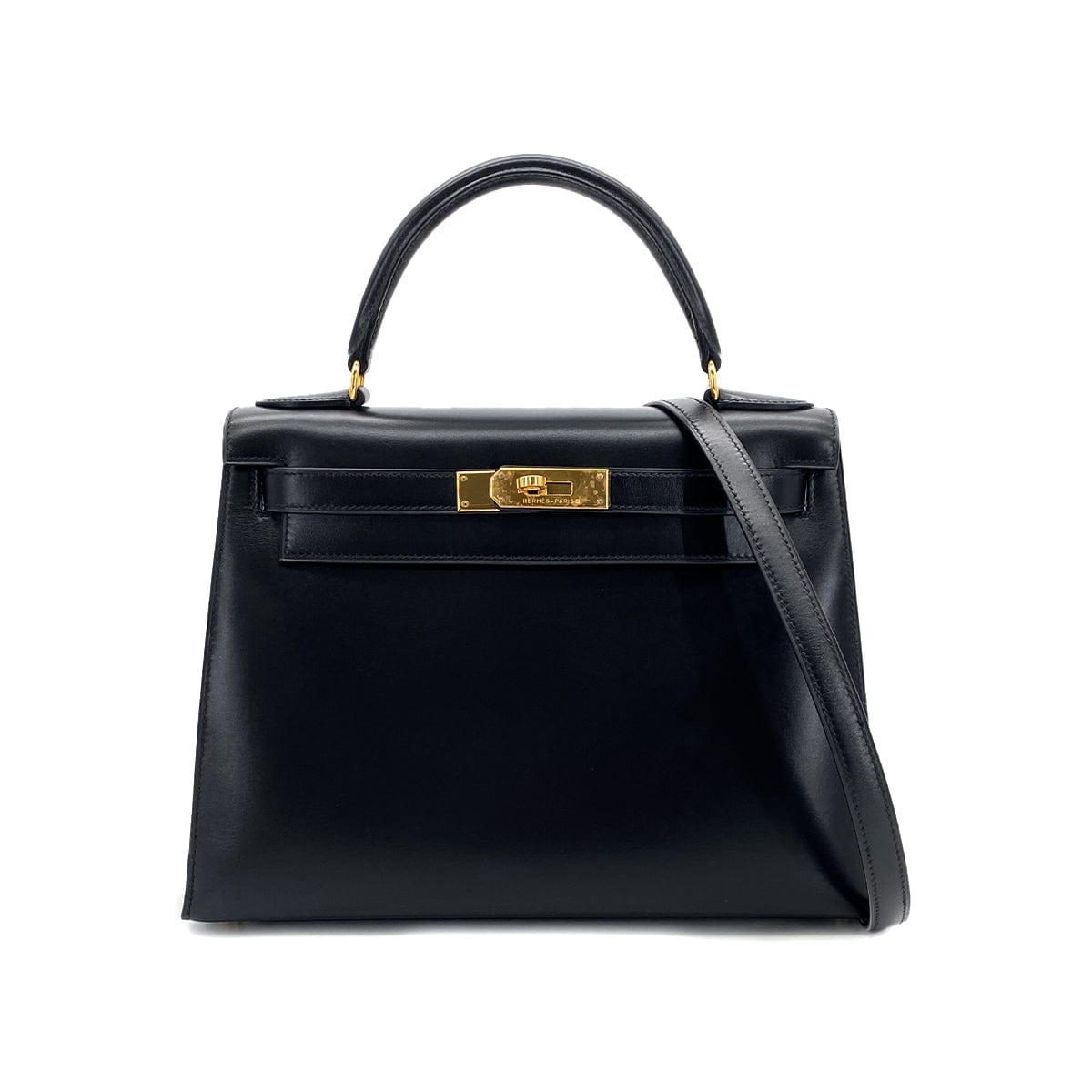 Luxury Promise Japan HERMES KELLY 28 SELLIER BLACK BOXCALF HAND SHOULDER BAG □A GHW 90297514