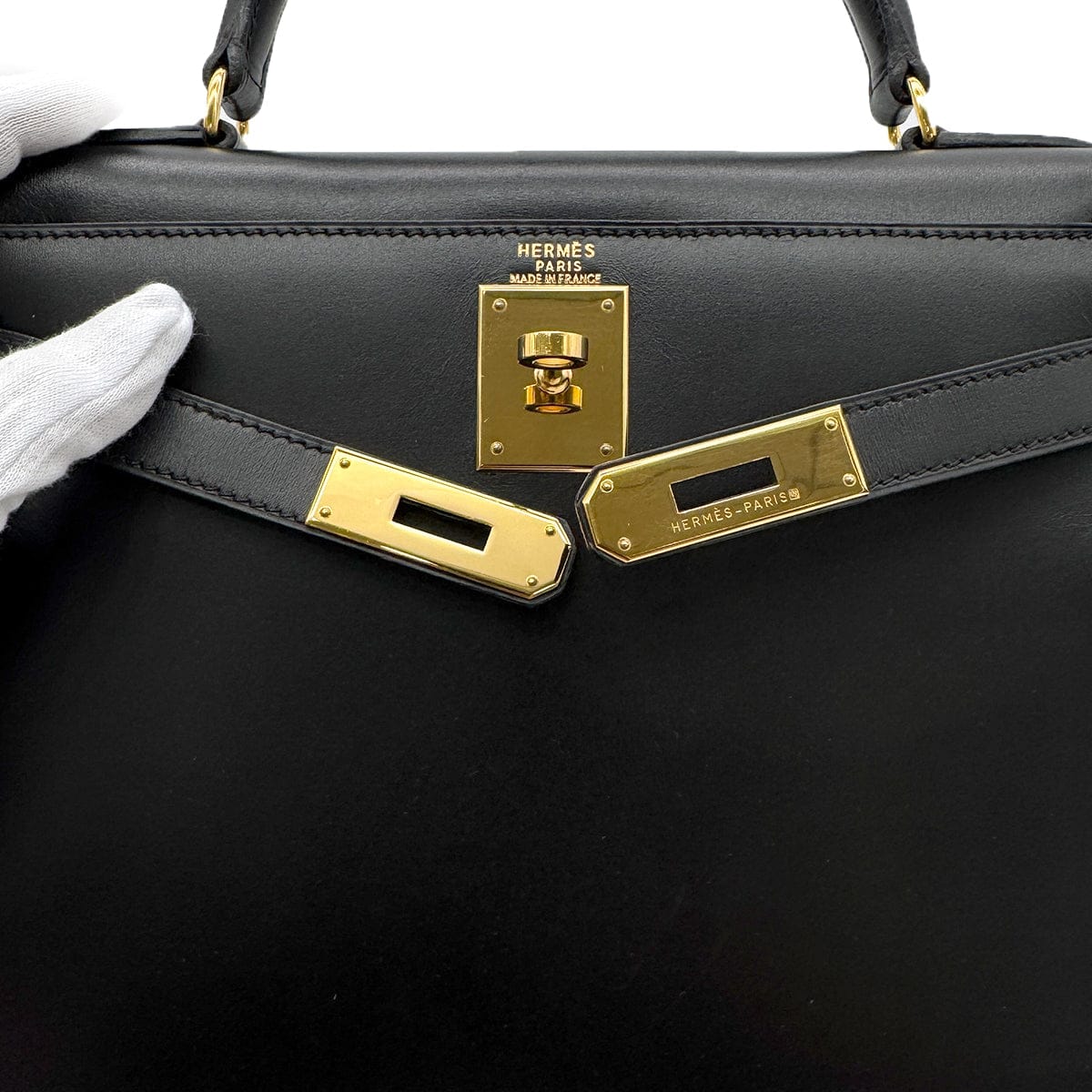 Luxury Promise Japan HERMES KELLY 28 SELLIER BLACK BOXCALF HAND SHOULDER BAG □A GHW 90305221