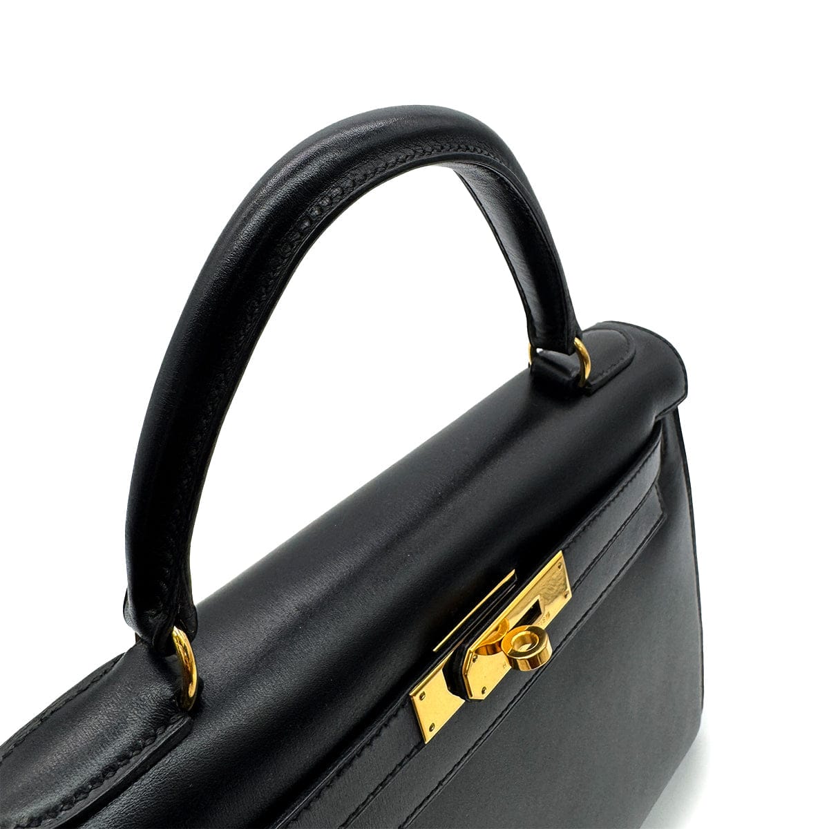 Luxury Promise Japan HERMES KELLY 28 SELLIER BLACK BOXCALF HAND SHOULDER BAG □A GHW 90305221