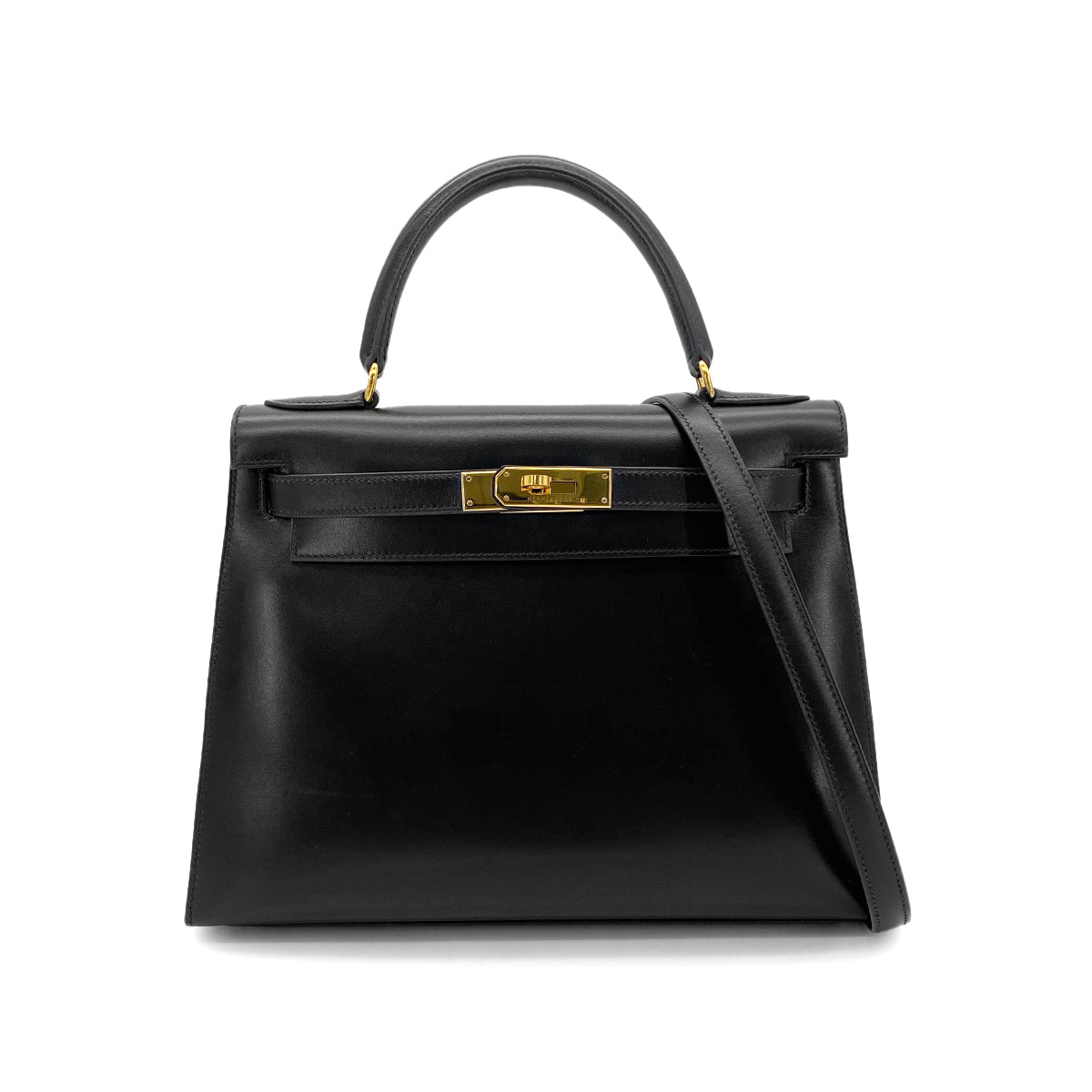 Luxury Promise Japan HERMES KELLY 28 SELLIER BLACK BOXCALF HAND SHOULDER BAG □C GHW 90281407