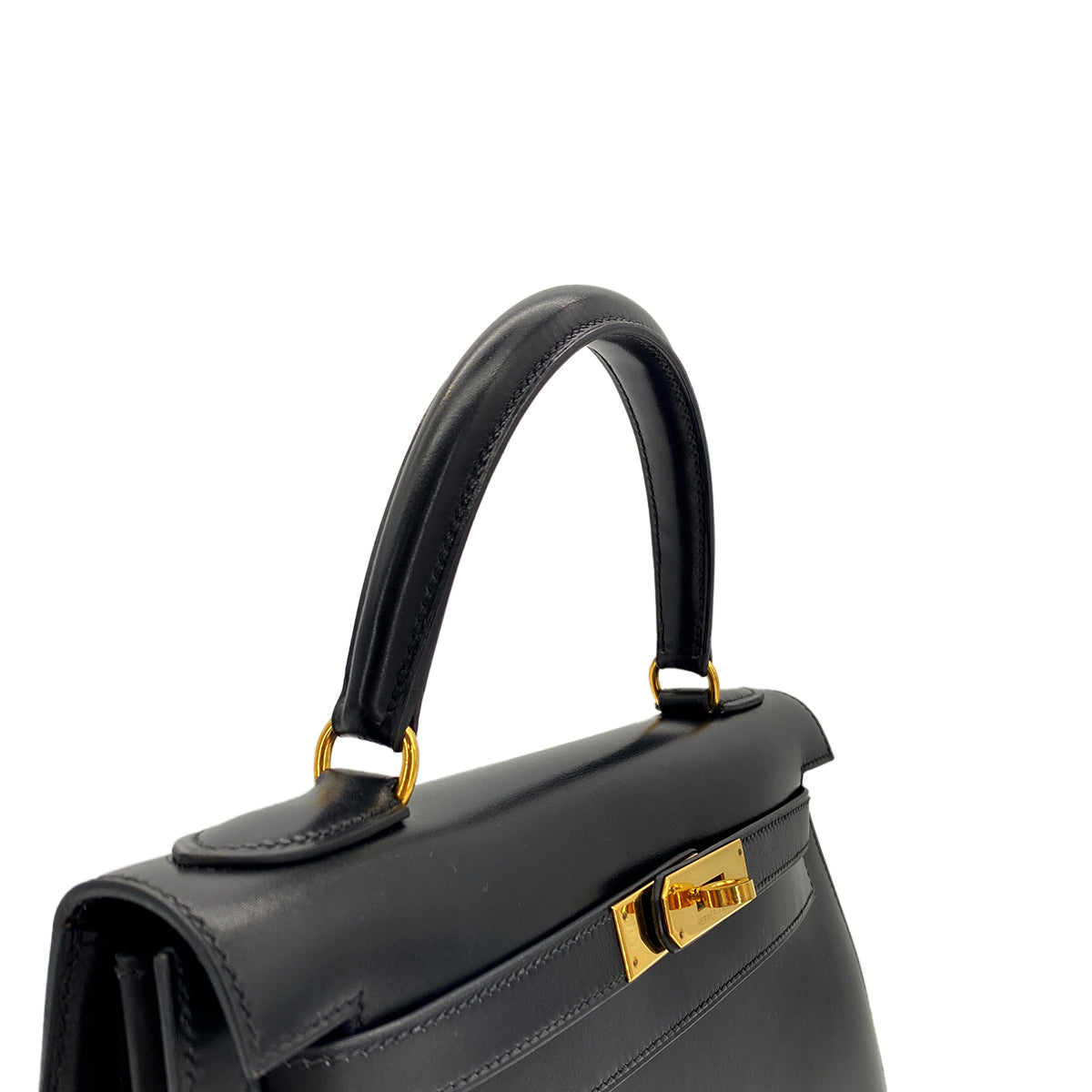 Luxury Promise Japan HERMES KELLY 28 SELLIER BLACK BOXCALF HAND SHOULDER BAG □C GHW 90281407