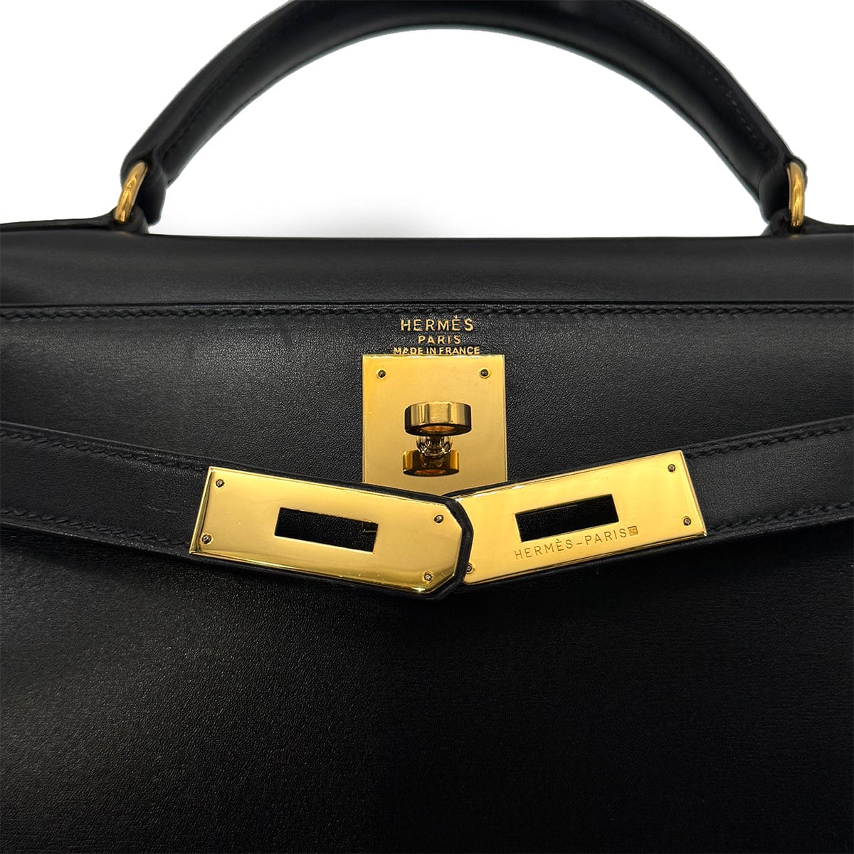Luxury Promise Japan HERMES KELLY 28 SELLIER BLACK BOXCALF HAND SHOULDER BAG 〇W GHW 90275884