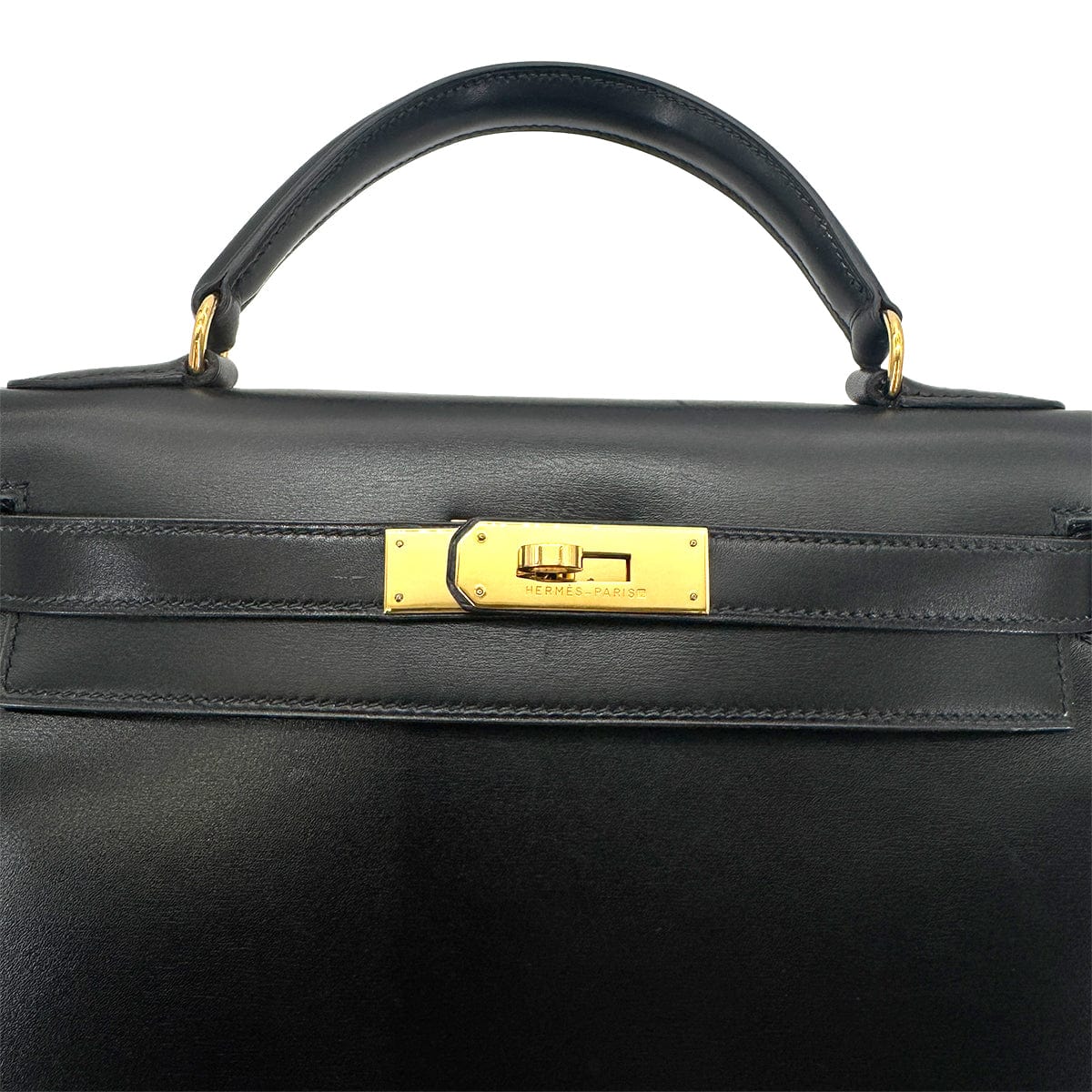 Luxury Promise Japan HERMES KELLY 28 SELLIER BLACK BOXCALF HAND SHOULDER BAG 〇W GHW 90275884