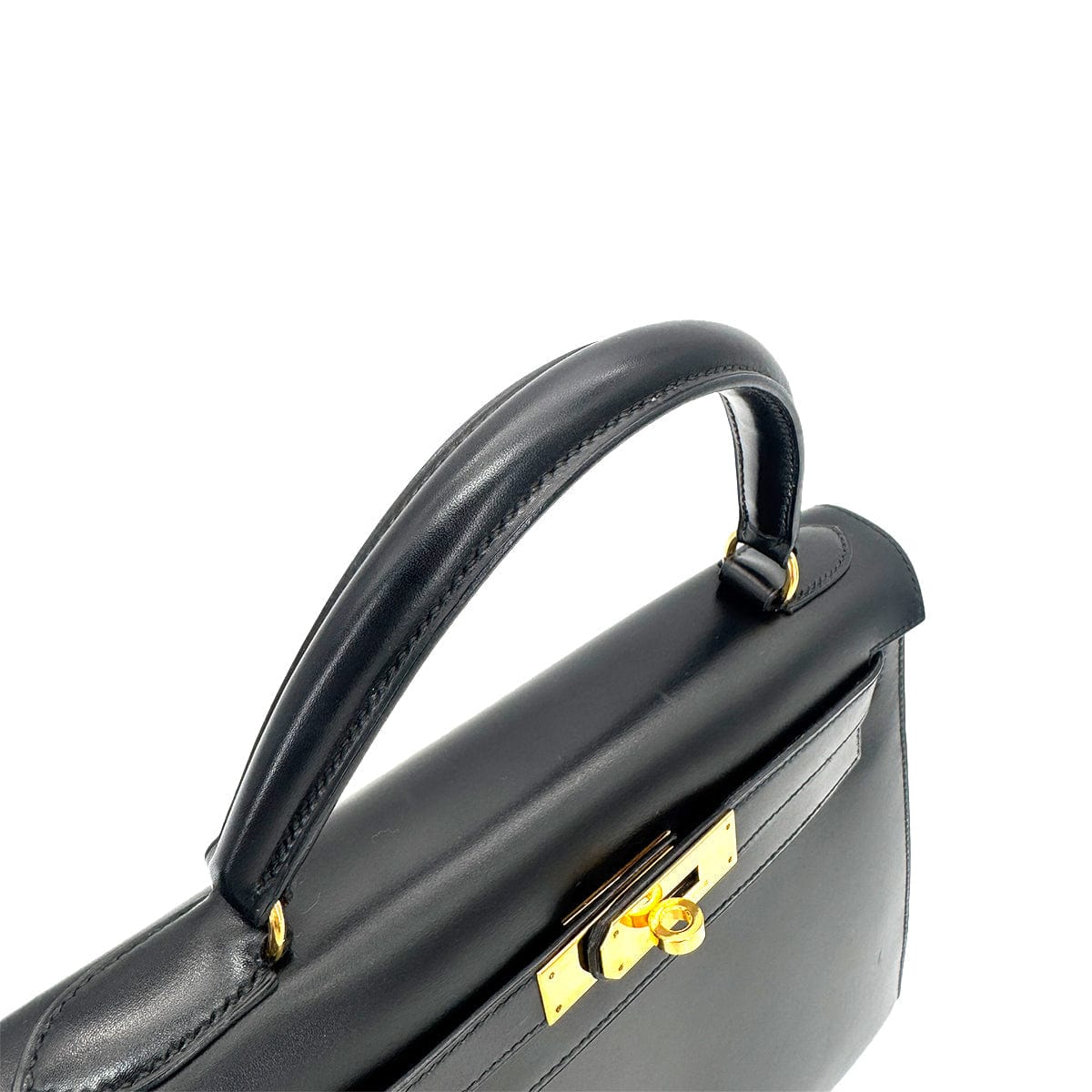 Luxury Promise Japan HERMES KELLY 28 SELLIER BLACK BOXCALF HAND SHOULDER BAG 〇W GHW 90275884