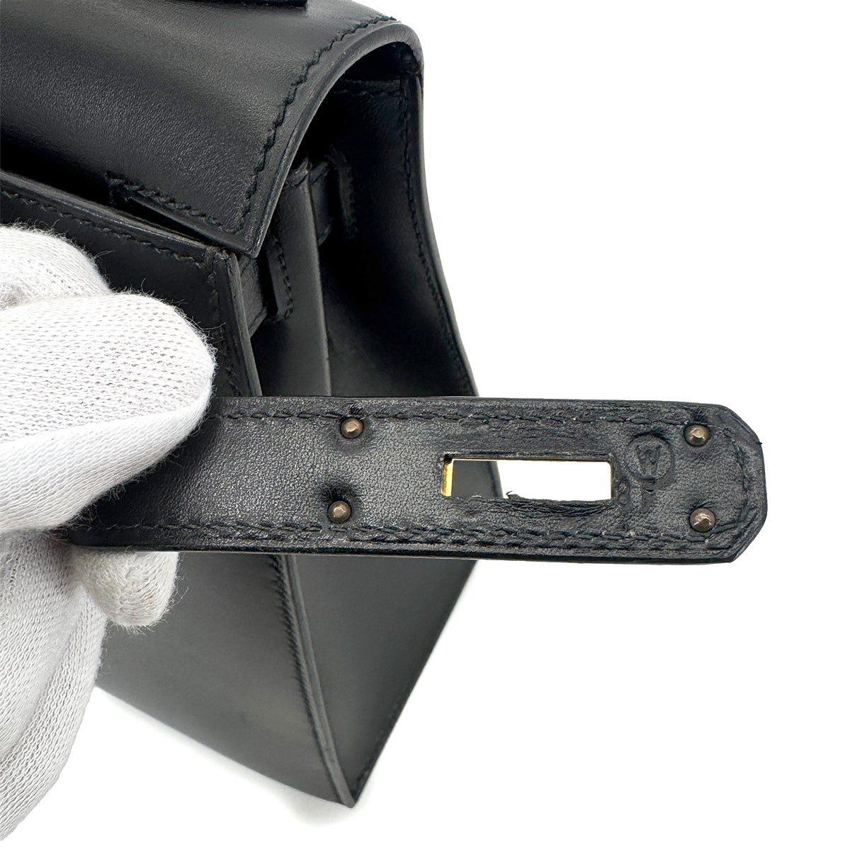 Luxury Promise Japan HERMES KELLY 28 SELLIER BLACK BOXCALF HAND SHOULDER BAG 〇W GHW 90275884