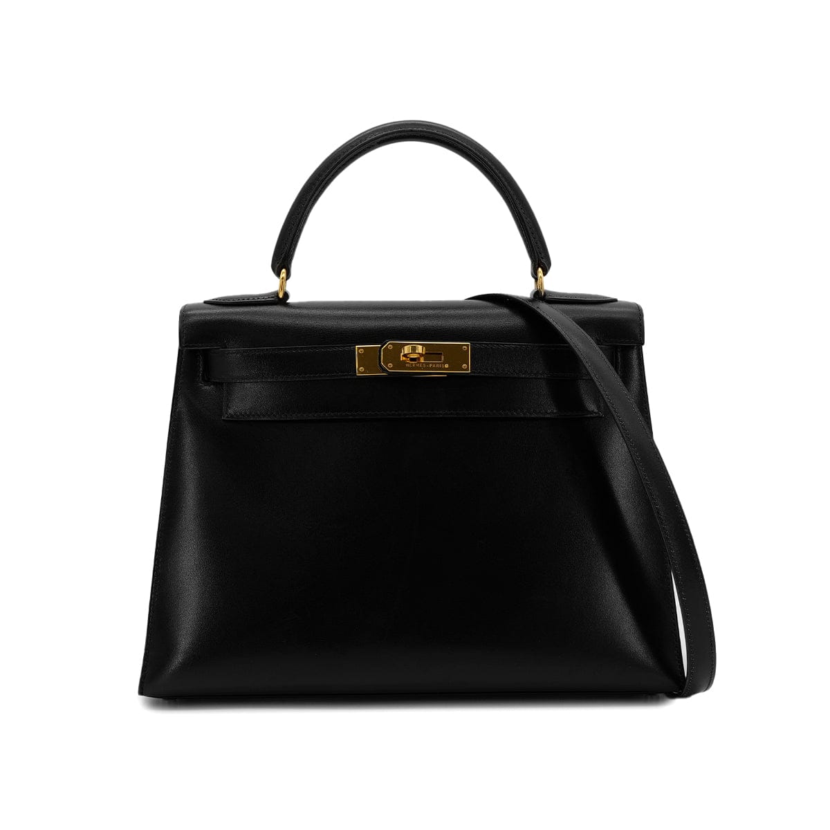 Luxury Promise Japan HERMES KELLY 28 SELLIER BLACK BOXCALF HAND SHOULDER BAG 〇X GHW 90304099