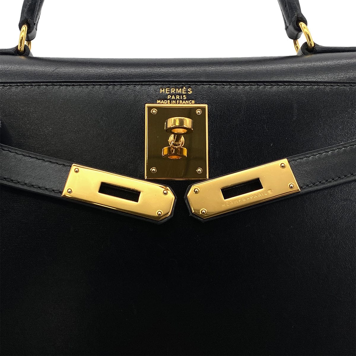 Luxury Promise Japan HERMES KELLY 28 SELLIER BLACK BOXCALF HAND SHOULDER BAG 〇Y GHW 90301093