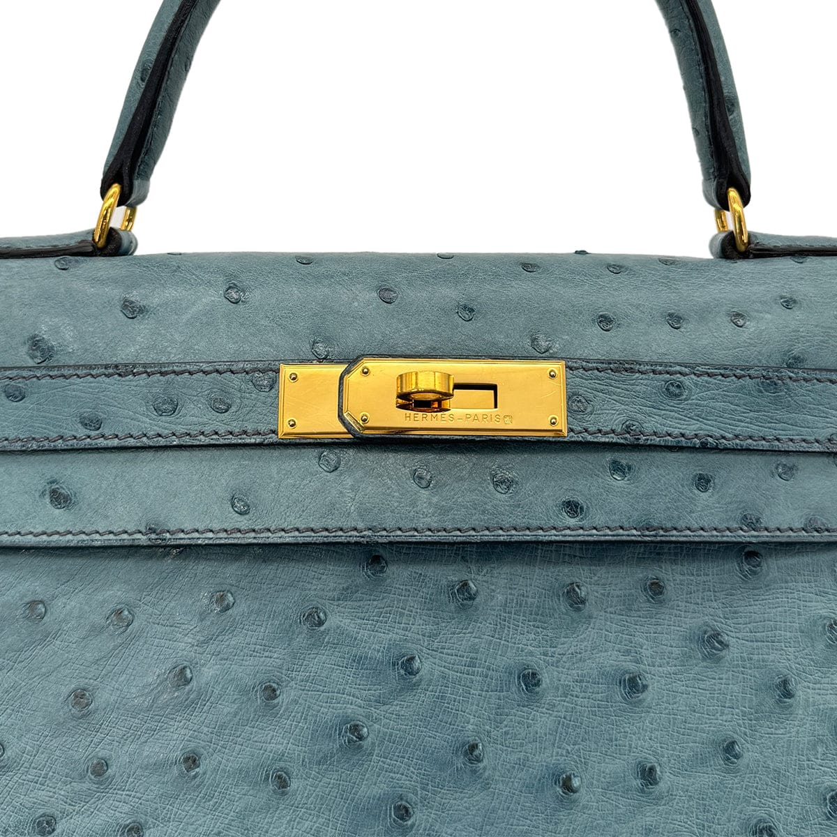 Luxury Promise Japan HERMES KELLY 28 SELLIER BLUE JEAN OSTRICH HAND SHOULDER BAG 〇Z GHW 90281428