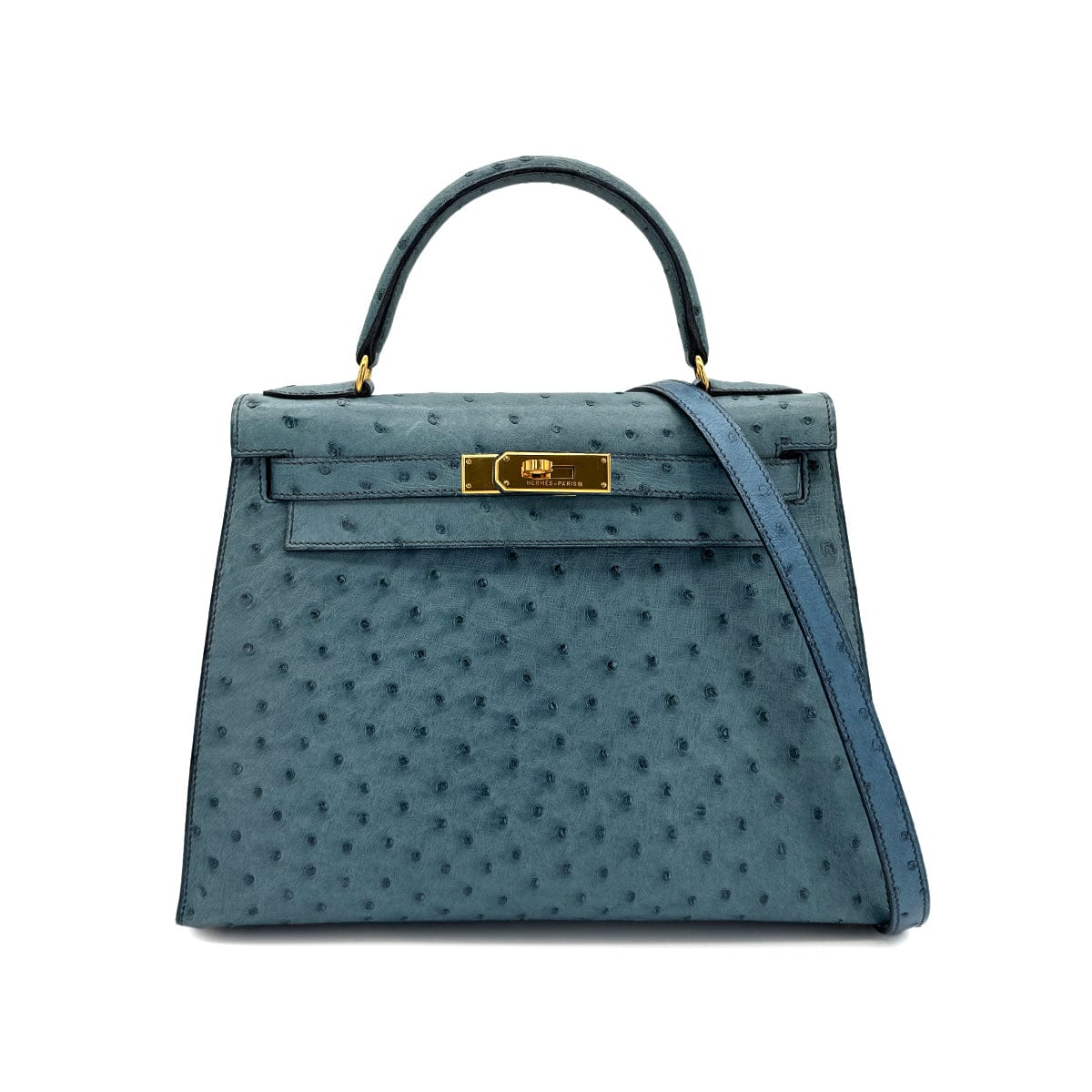 Luxury Promise Japan HERMES KELLY 28 SELLIER BLUE JEAN OSTRICH HAND SHOULDER BAG 〇Z GHW 90281428