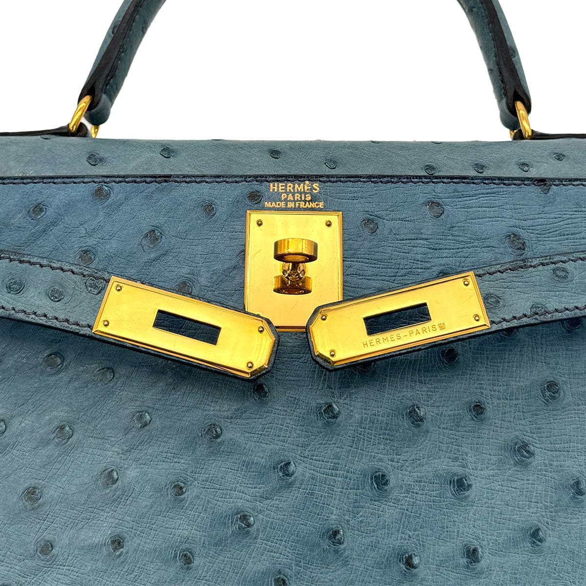 Luxury Promise Japan HERMES KELLY 28 SELLIER BLUE JEAN OSTRICH HAND SHOULDER BAG 〇Z GHW 90281428