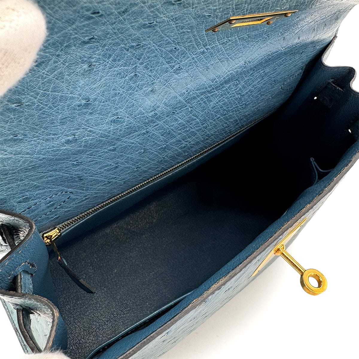 Luxury Promise Japan HERMES KELLY 28 SELLIER BLUE JEAN OSTRICH HAND SHOULDER BAG 〇Z GHW 90281428