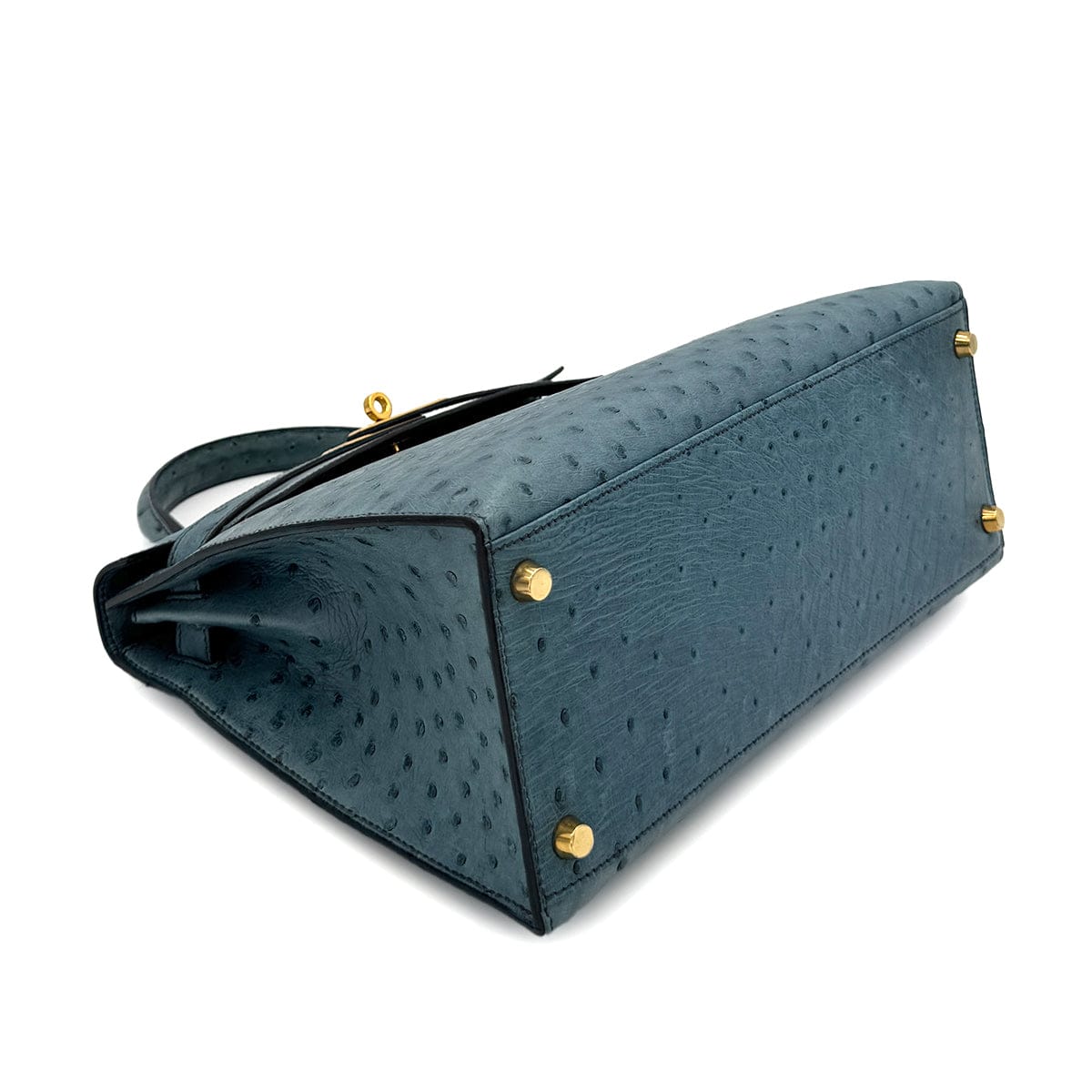 Luxury Promise Japan HERMES KELLY 28 SELLIER BLUE JEAN OSTRICH HAND SHOULDER BAG 〇Z GHW 90281428