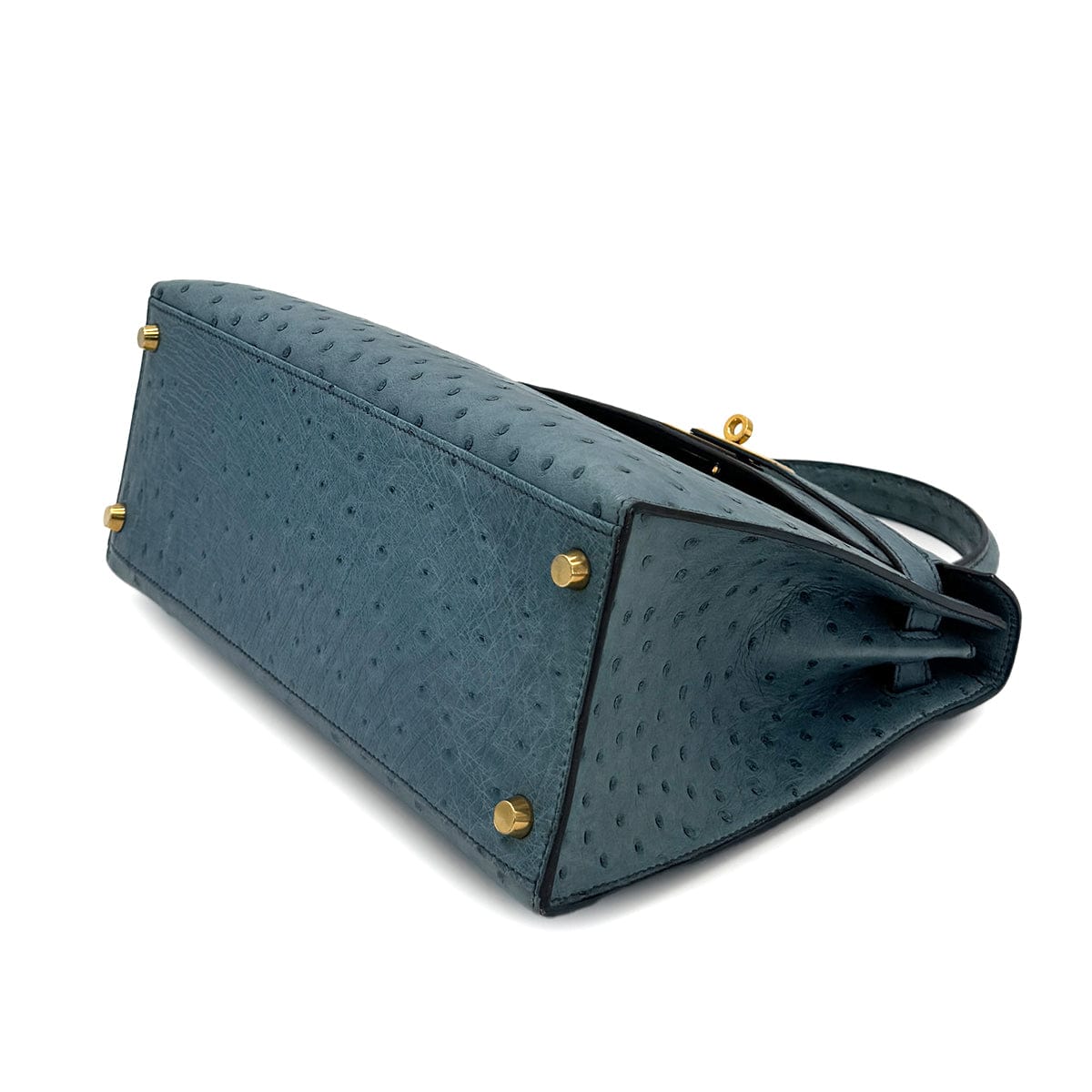 Luxury Promise Japan HERMES KELLY 28 SELLIER BLUE JEAN OSTRICH HAND SHOULDER BAG 〇Z GHW 90281428