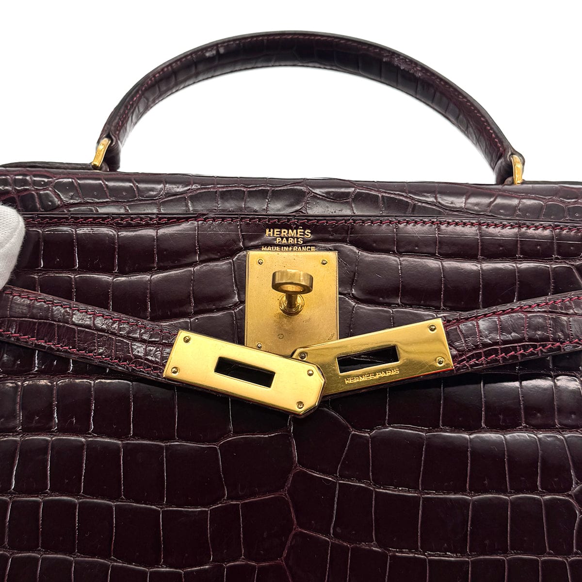 Luxury Promise Japan HERMES KELLY 28 SELLIER BORDEAUX CROCODILE HAND BAG 〇H GOLD HARDWARE 90310278