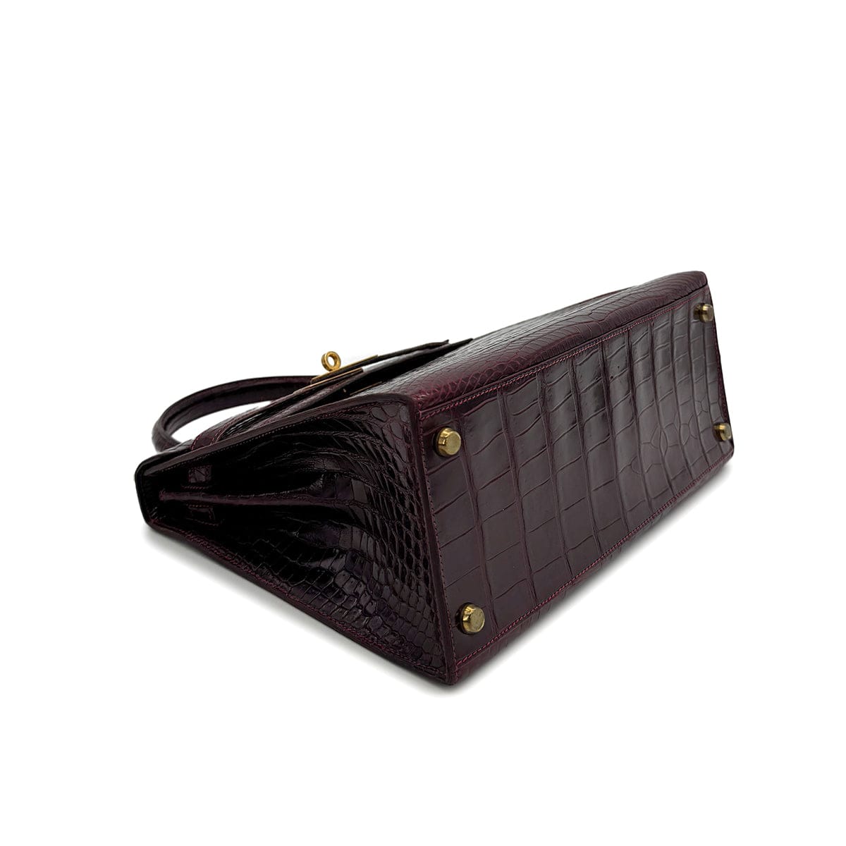 Luxury Promise Japan HERMES KELLY 28 SELLIER BORDEAUX CROCODILE HAND BAG 〇H GOLD HARDWARE 90310278