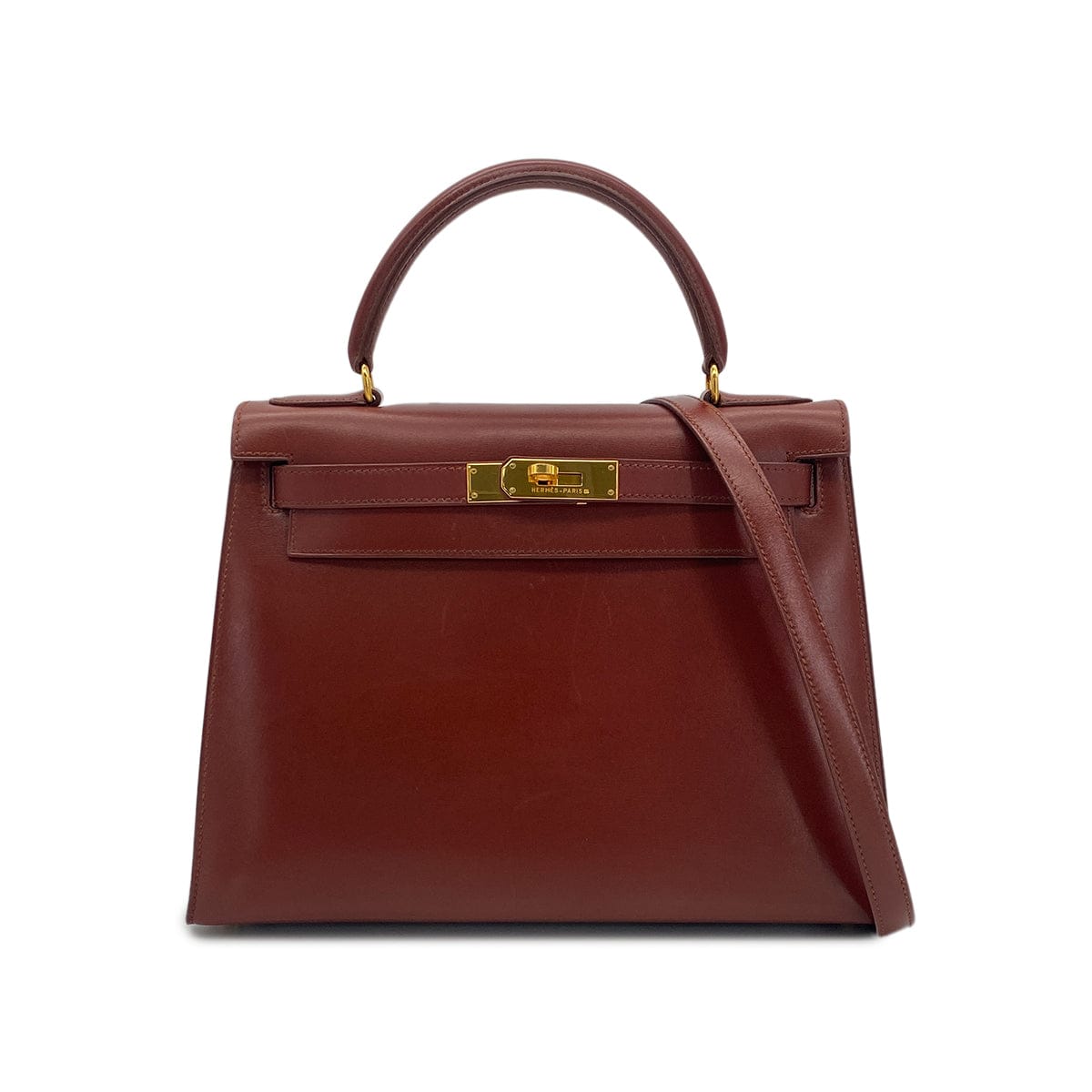 Luxury Promise Japan HERMES KELLY 28 SELLIER BROWN BOXCALF HAND SHOULDER BAG 〇Y GHW 90301091