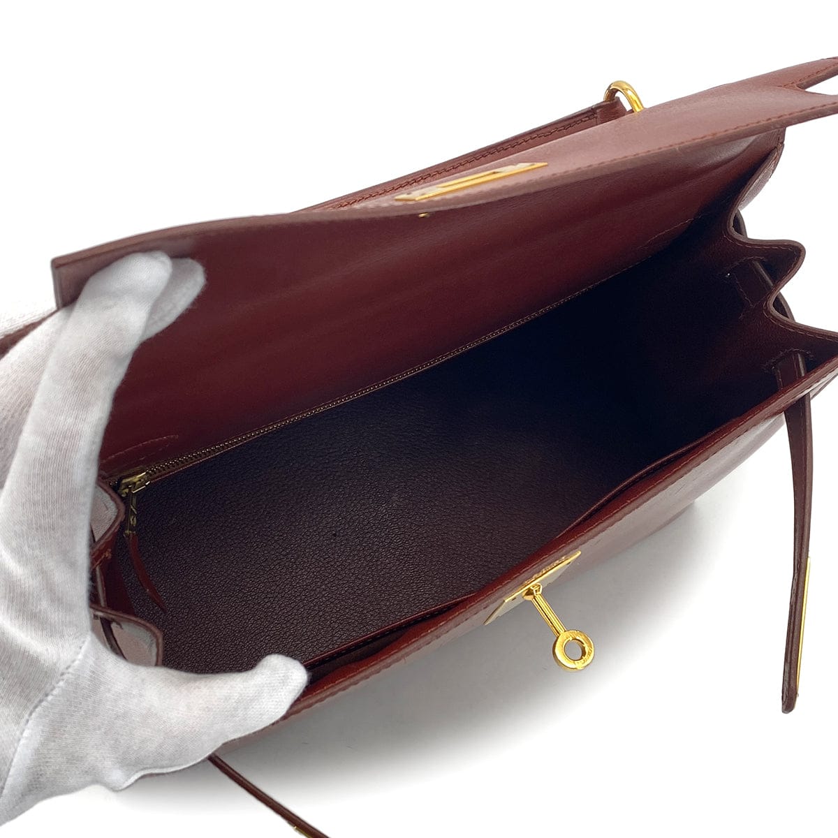 Luxury Promise Japan HERMES KELLY 28 SELLIER BROWN BOXCALF HAND SHOULDER BAG 〇Y GHW 90301091