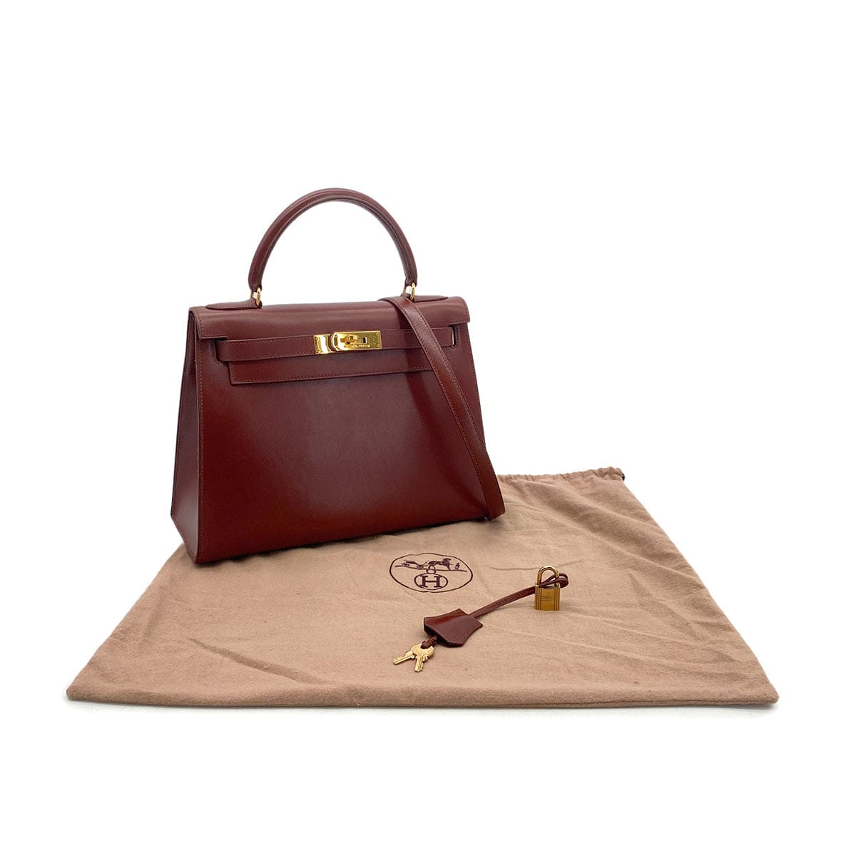 Luxury Promise Japan HERMES KELLY 28 SELLIER BROWN BOXCALF HAND SHOULDER BAG 〇Y GHW 90301091