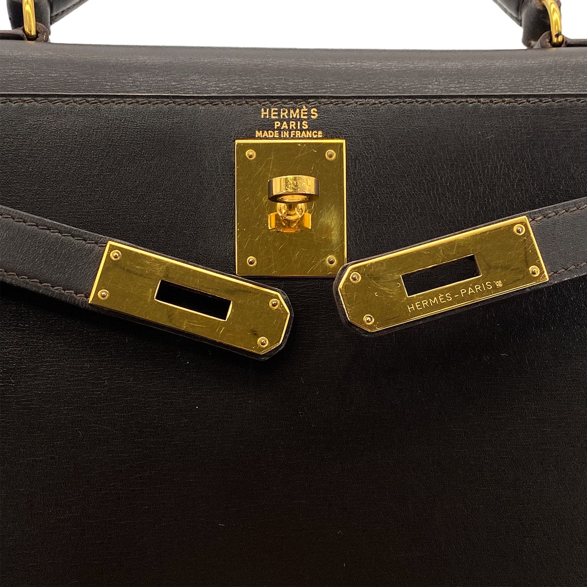 Luxury Promise Japan HERMES KELLY 28 SELLIER EBENE BOX CALF HAND SHOULDER BAG 〇U GHW 90301631