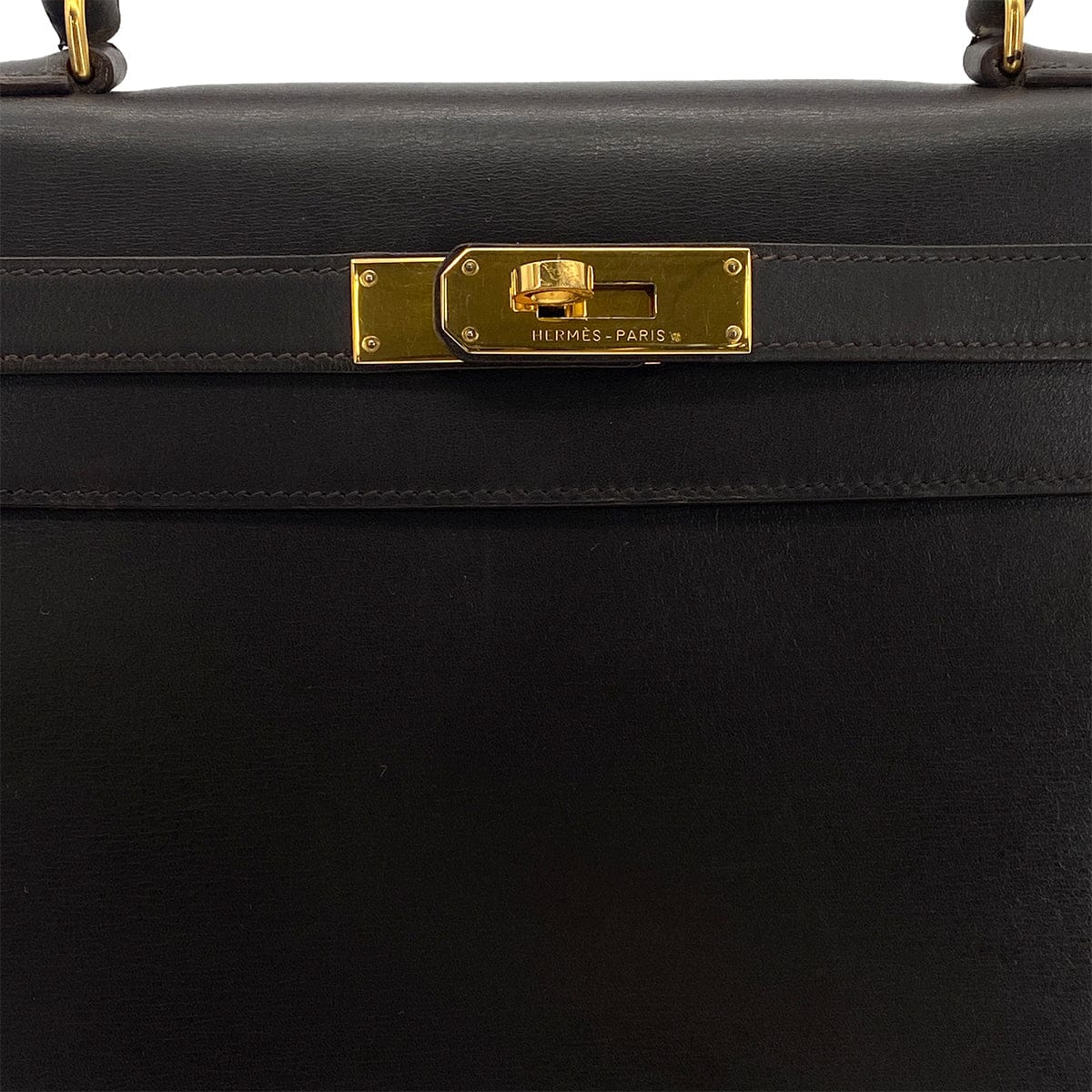 Luxury Promise Japan HERMES KELLY 28 SELLIER EBENE BOX CALF HAND SHOULDER BAG 〇U GHW 90301631
