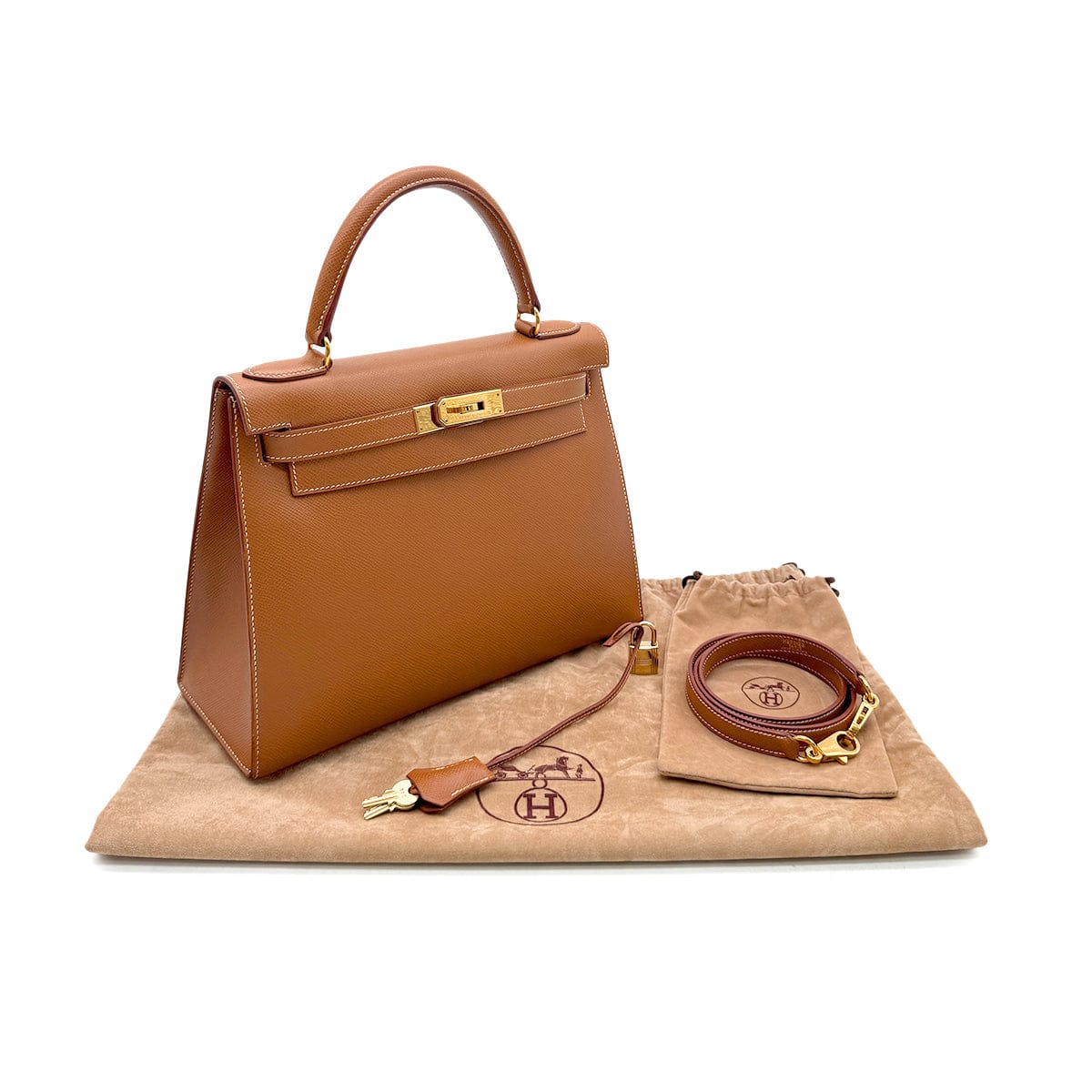 Luxury Promise Japan HERMES KELLY 28 SELLIER GOLD COUCHEVEL HAND SHOULDER BAG □A GHW 90294176