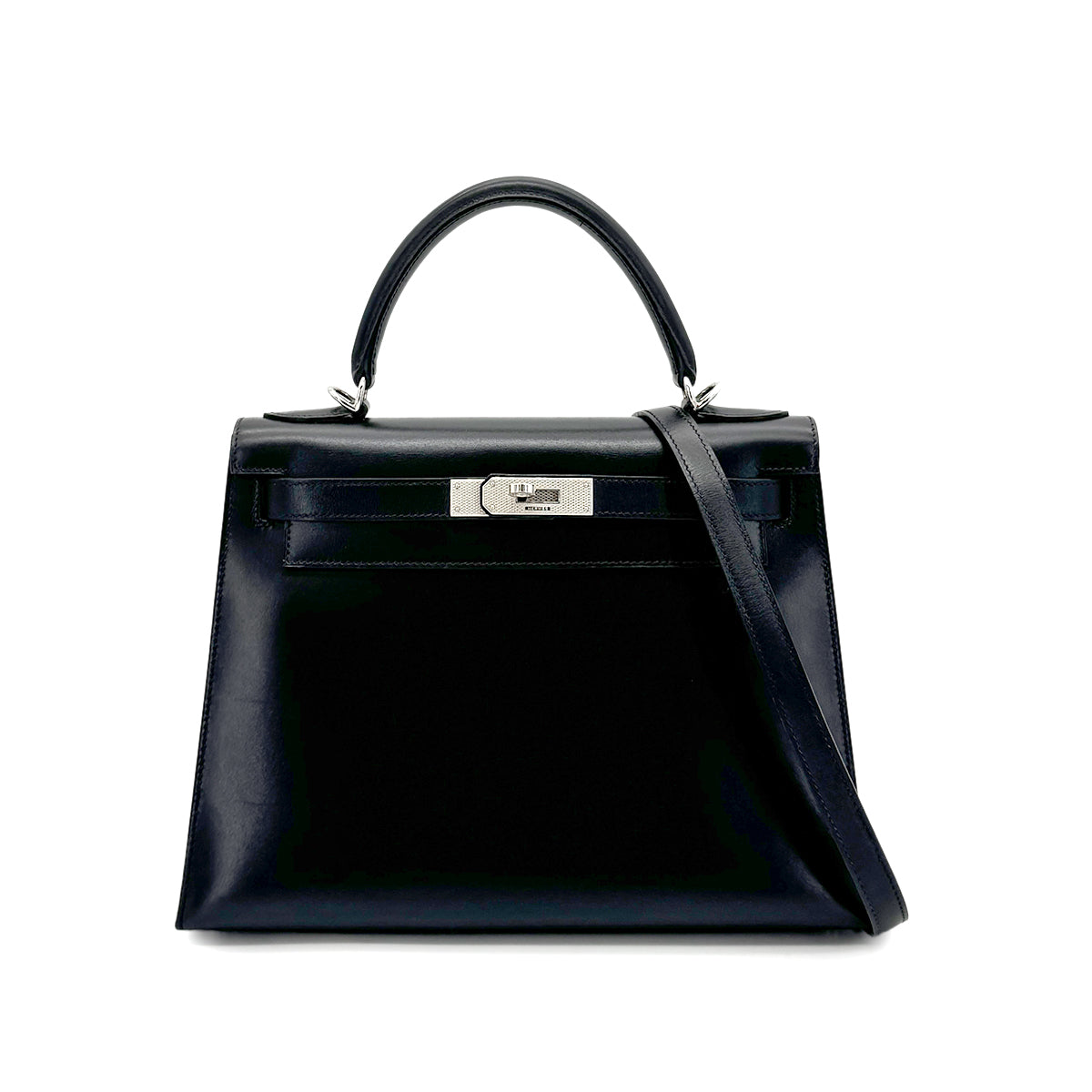 Luxury Promise Japan HERMES KELLY 28 SELLIER GUILLOCHE BLACK BOXCALF HAND SHOULDER BAG □G 90276766