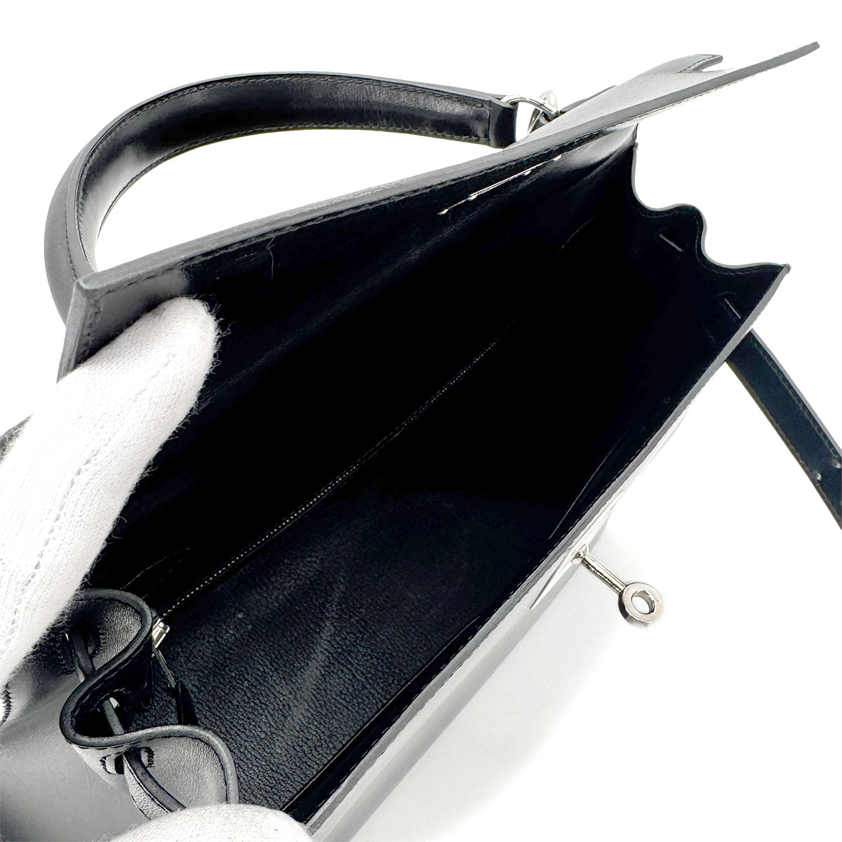Luxury Promise Japan HERMES KELLY 28 SELLIER GUILLOCHE BLACK BOXCALF HAND SHOULDER BAG □G 90276766