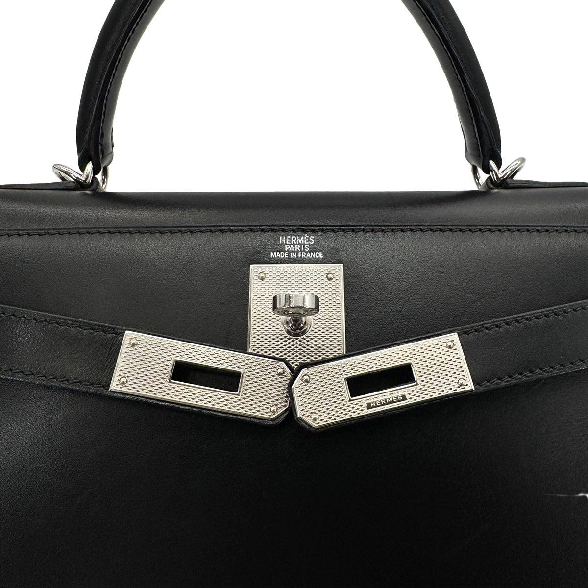 Luxury Promise Japan HERMES KELLY 28 SELLIER GUILLOCHE BLACK BOXCALF HAND SHOULDER BAG □G 90276766