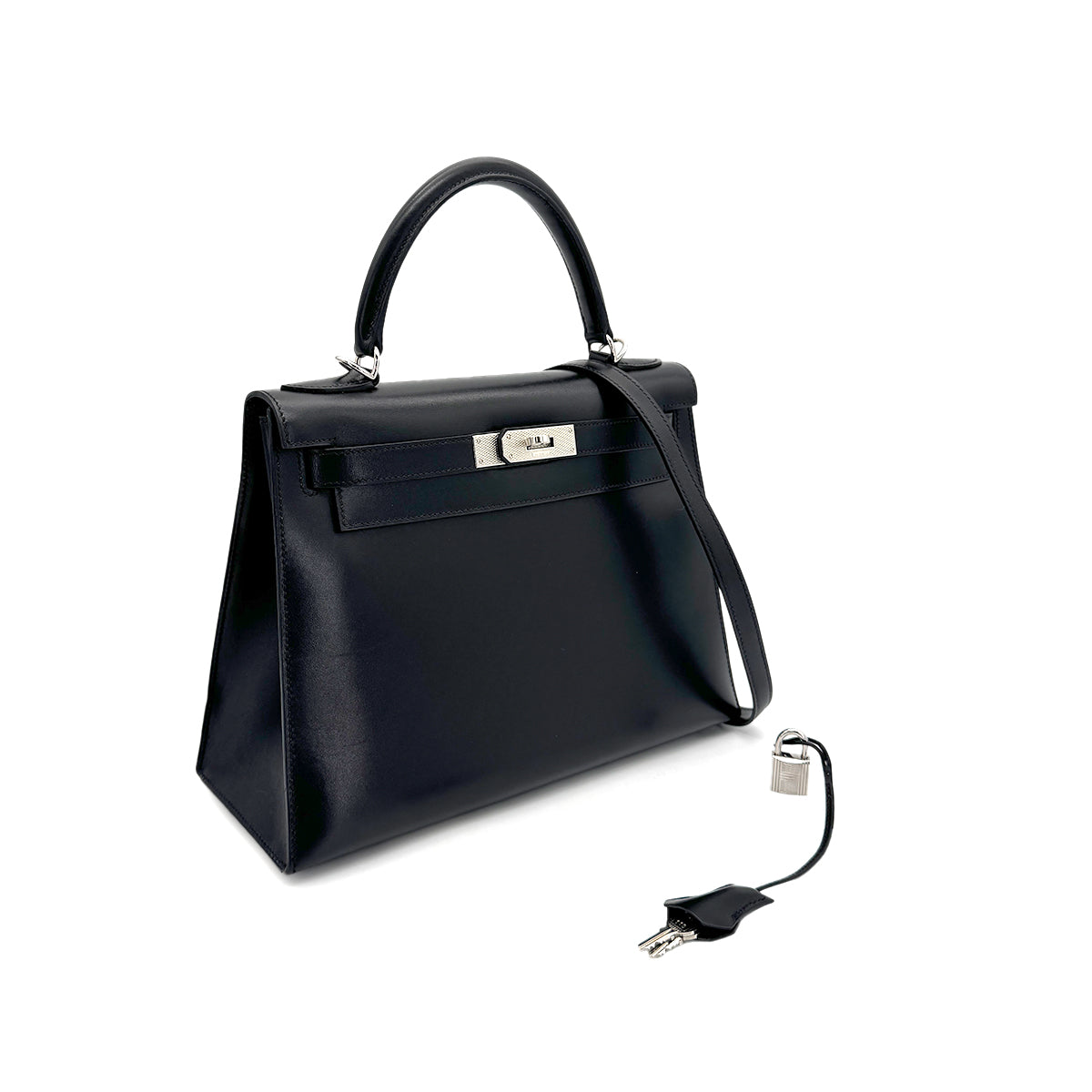 Luxury Promise Japan HERMES KELLY 28 SELLIER GUILLOCHE BLACK BOXCALF HAND SHOULDER BAG □G 90276766