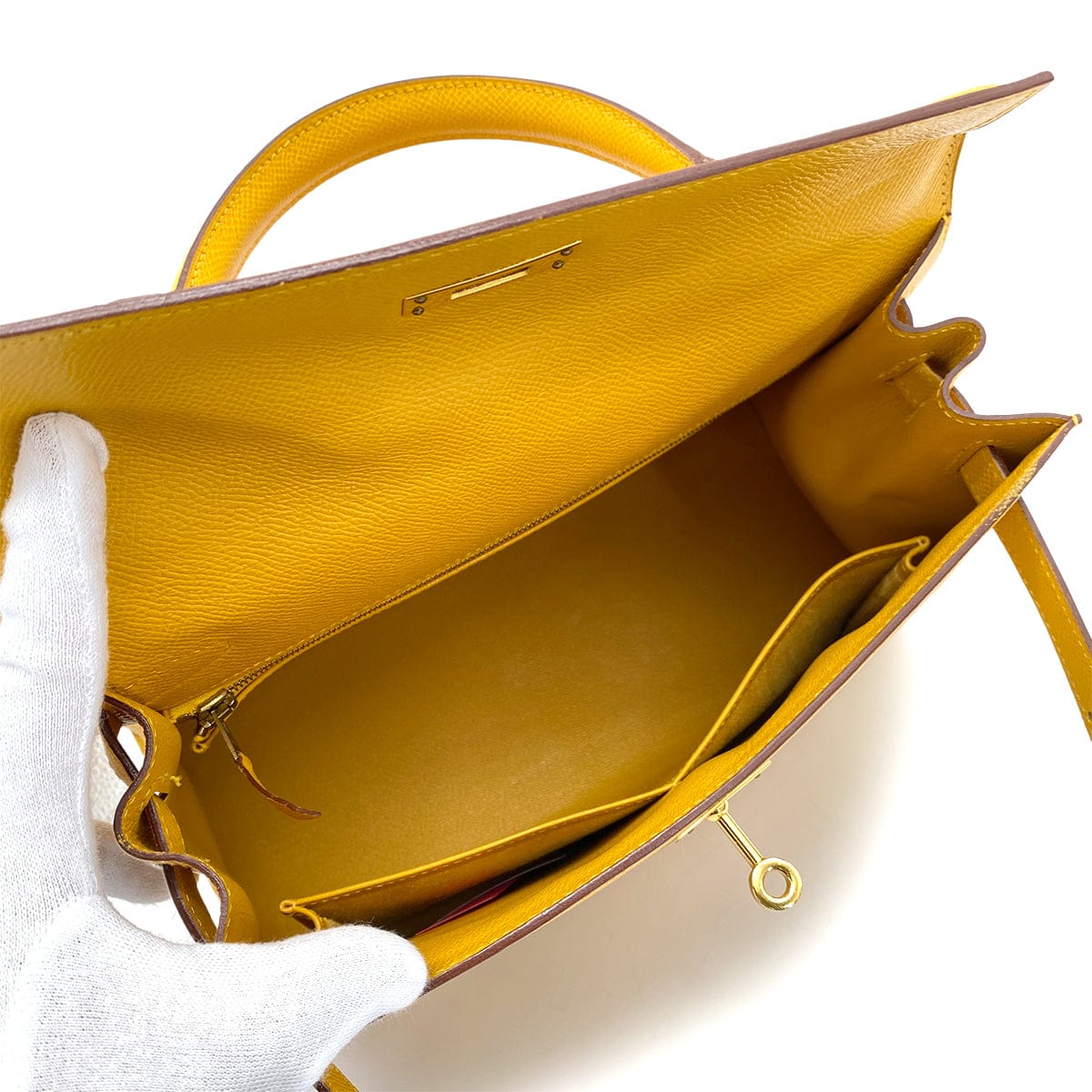 Luxury Promise Japan HERMES KELLY 28 SELLIER JAUNE COUCHEVEL HAND SHOULDER BAG □D GHW 90258107