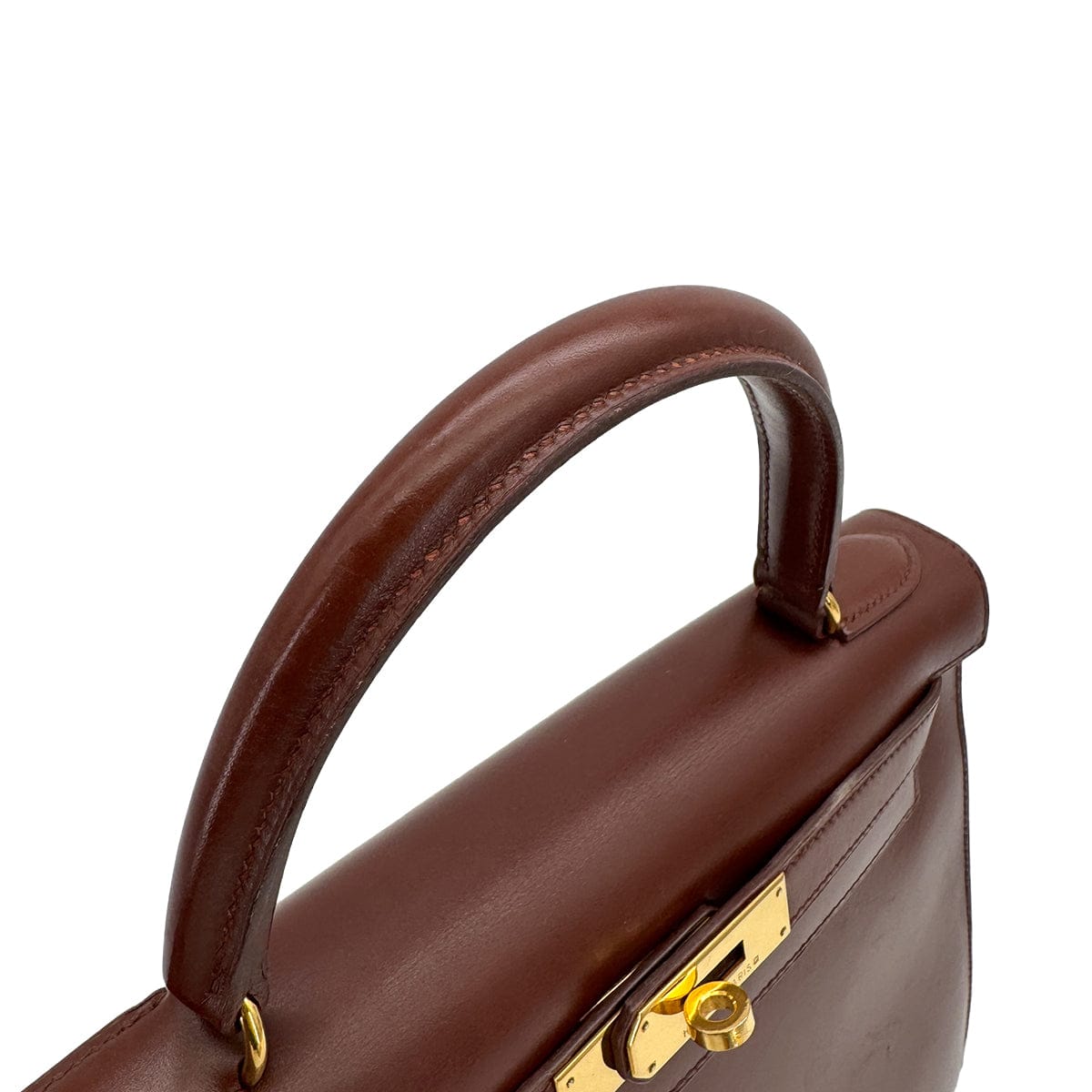 Luxury Promise Japan HERMES KELLY 28 SELLIER MARRON FONCE BOXCALF HAND SHOULDER BAG 1996 CIRCLE Z GOLD HARDWARE 90322170