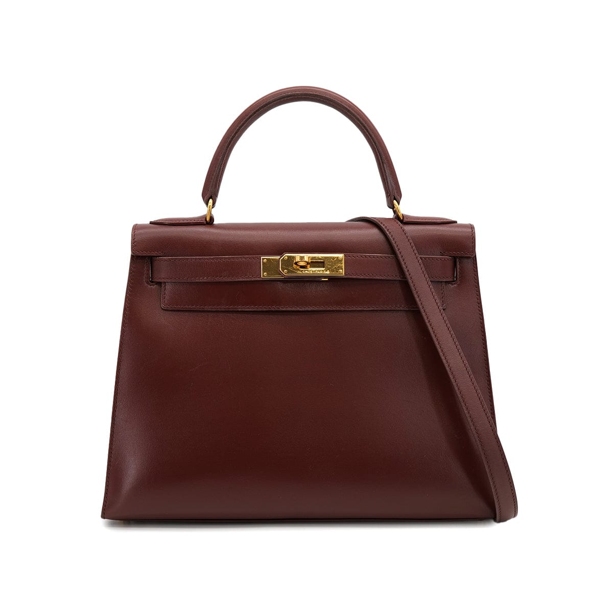 Luxury Promise Japan HERMES KELLY 28 SELLIER MARRON FONCE BOXCALF HAND SHOULDER BAG 1996 CIRCLE Z GOLD HARDWARE 90322170