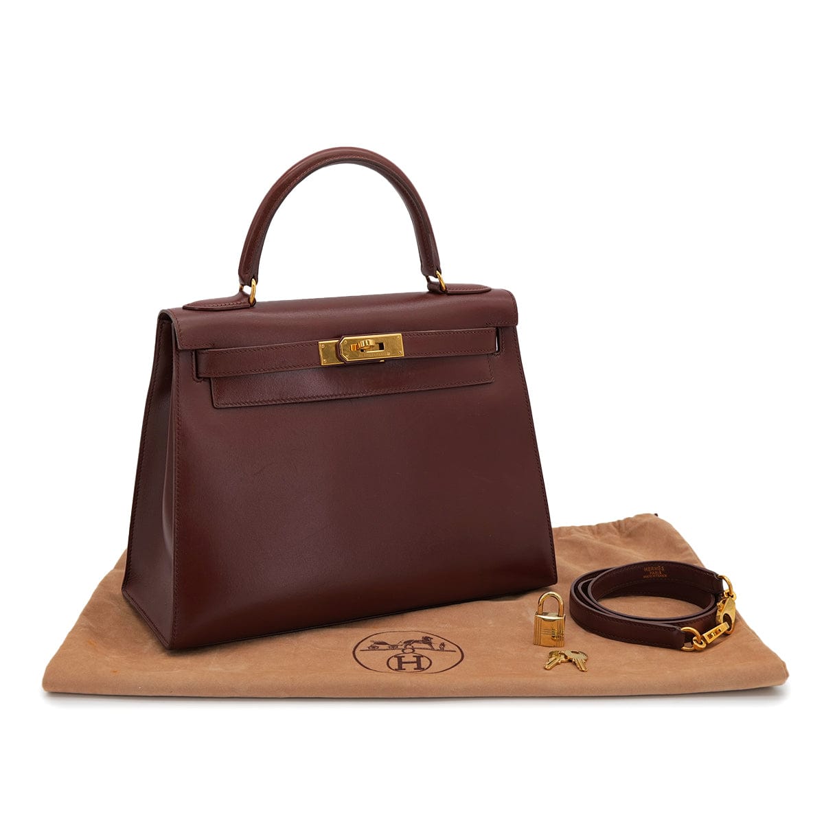 Luxury Promise Japan HERMES KELLY 28 SELLIER MARRON FONCE BOXCALF HAND SHOULDER BAG 1996 CIRCLE Z GOLD HARDWARE 90322170