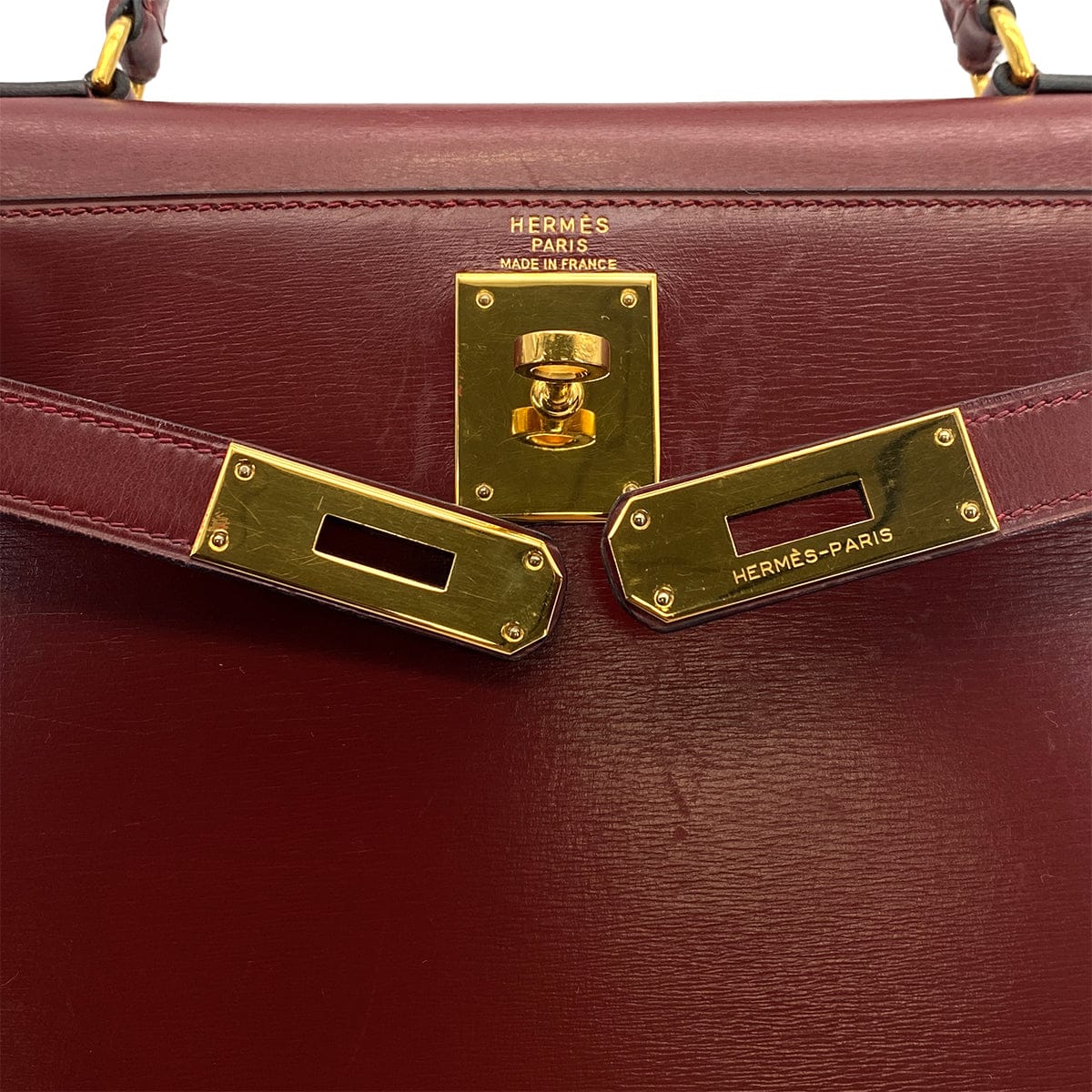 Luxury Promise Japan HERMES KELLY 28 SELLIER ROUGE H BOXCALF HAND SHOULDER BAG 1983 CIRCLE M GOLD HARDWRE 90314736