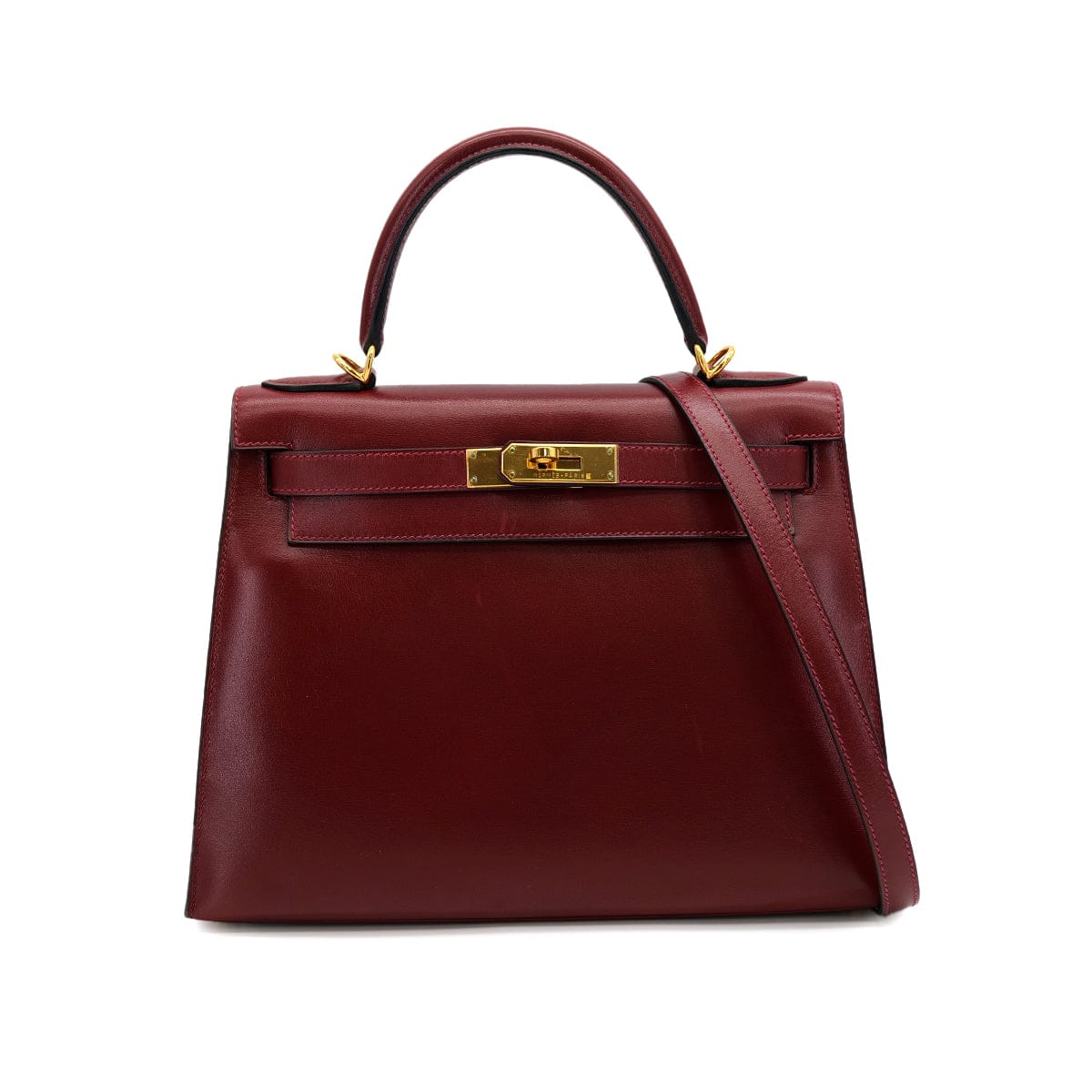 Luxury Promise Japan HERMES KELLY 28 SELLIER ROUGE H BOXCALF HAND SHOULDER BAG 2001 SQUARE E GOLD HARDWARE 90314881