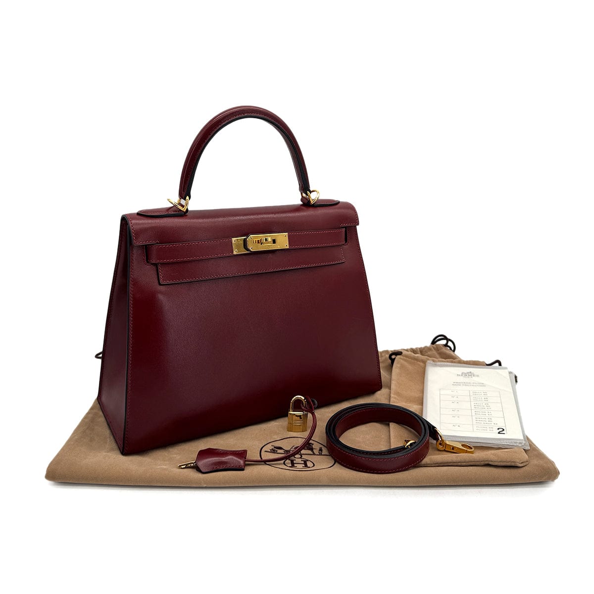 Luxury Promise Japan HERMES KELLY 28 SELLIER ROUGE H BOXCALF HAND SHOULDER BAG 2001 SQUARE E GOLD HARDWARE 90314881